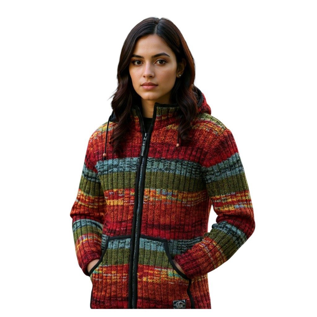 THC Natural Line Strickjacke THC Schafwoll Strickjacke bunt 726 (1 Stück, 1-tlg., 1 Stück) Strickjacke mit abnehmbarer Kapuze – Bild 5 von 5