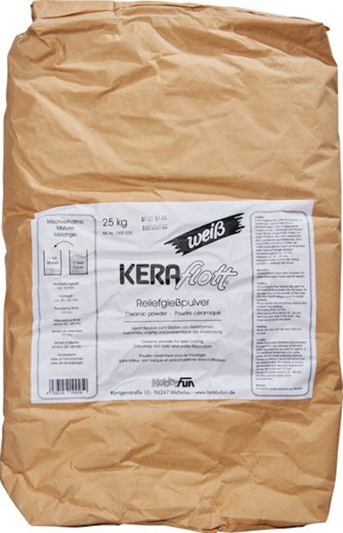 HobbyFun Modelliermasse HobbyFun Keraflott Gießmasse 25 kg Sack weiß (Packung)