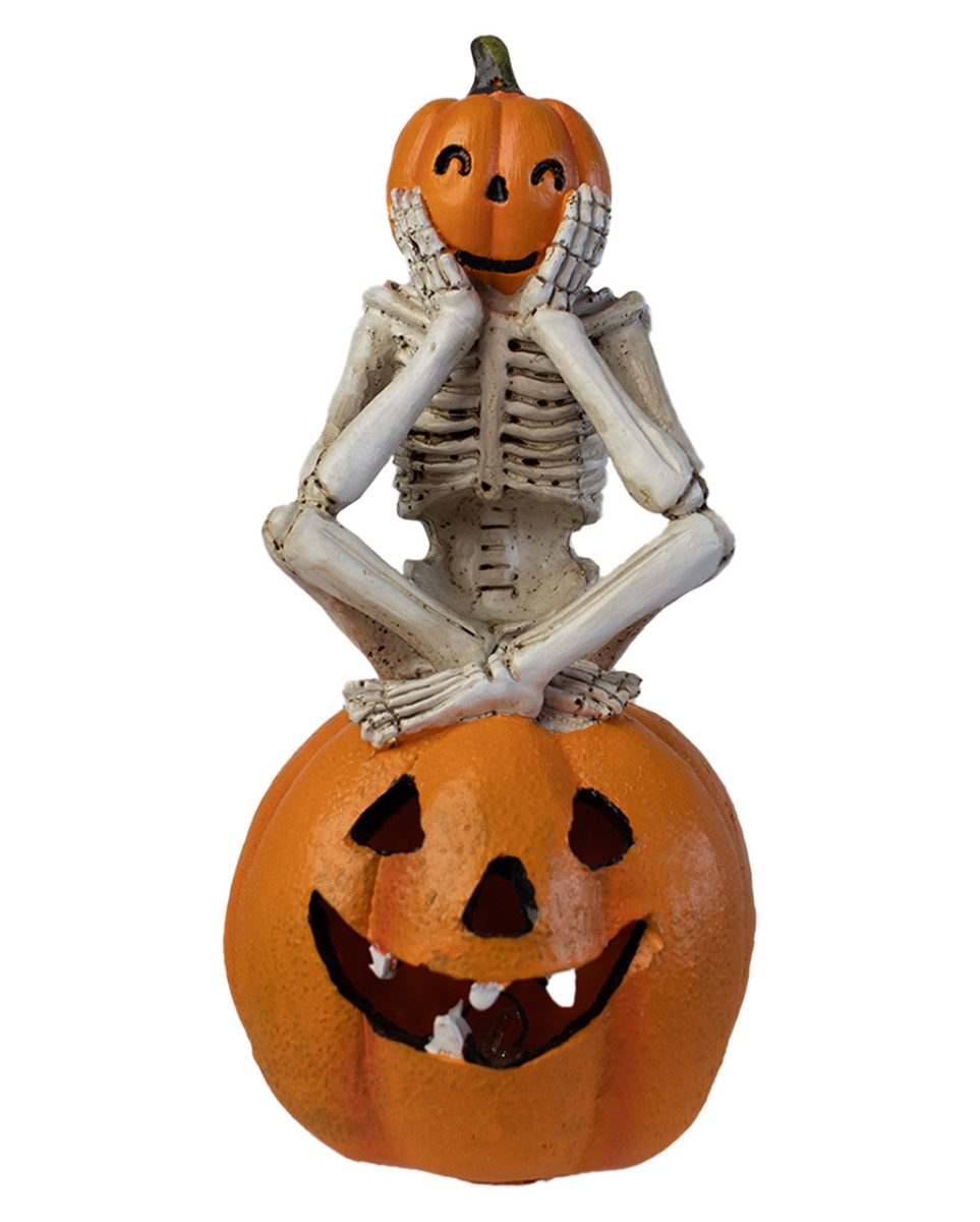 Horror-Shop Dekoobjekt Grinsendes Skelett auf leuchtendem Kürbis Hallowee