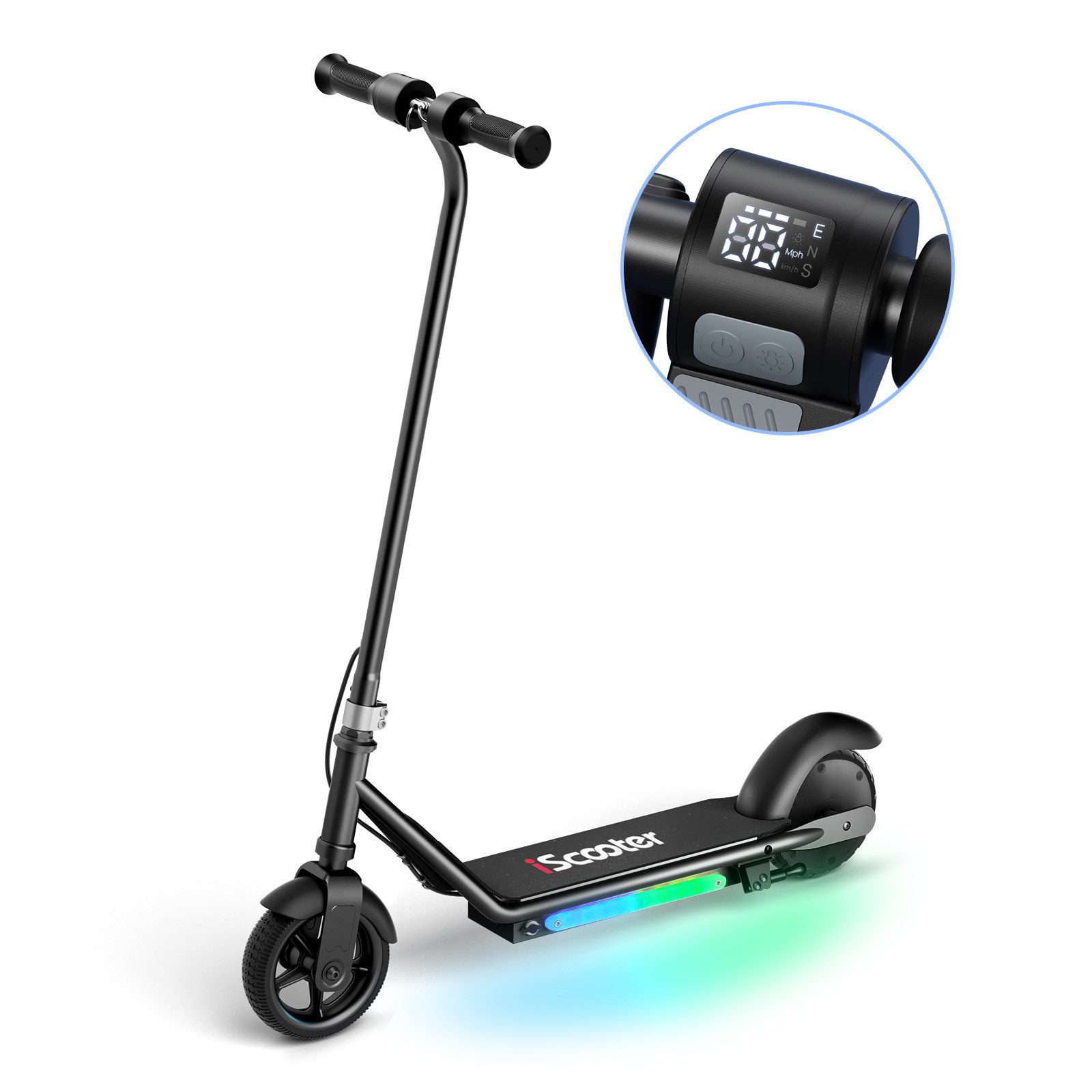 iscooter Cityroller Elektro-Kinderroller Kinder von 6-12 Jahren mit magnetischer Aufladung, (1 tlg), 150W, 16km/h, LED-Anzeige, farbige Lichter, Doppelbremsen