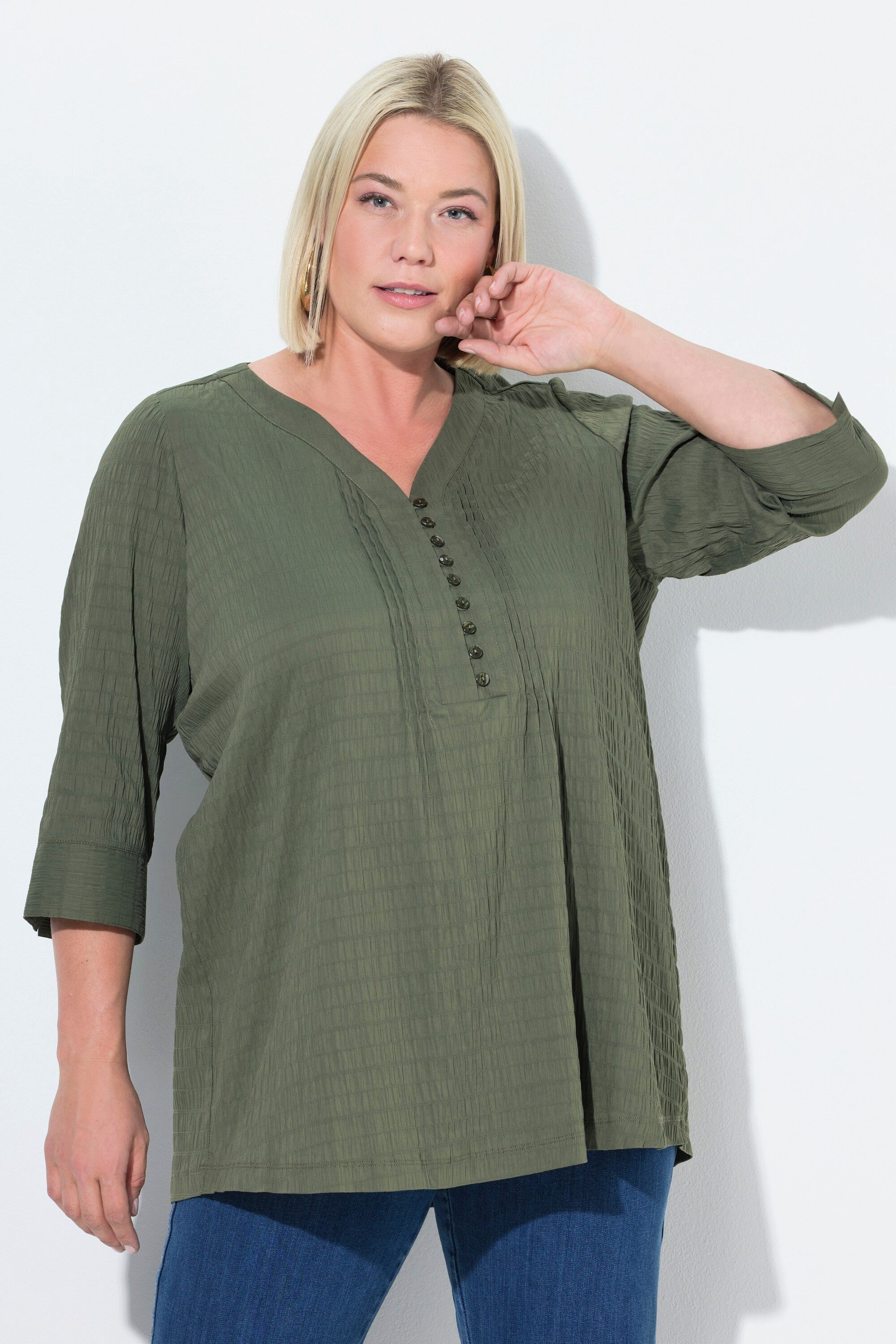 Ulla Popken Tunika Bubble-Tunika Biesen Herzausschnitt 3/4-Arm günstig online kaufen