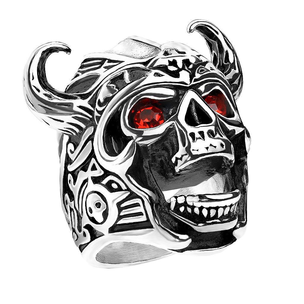 Taffstyle Fingerring Wikinger Schädel Ring roten Kristall Augen Biker Rocker Größe 69(22.0) (Rocker Schmuck Bikerschmuck Fingerring), Totenkopf Herren Ring Massiv Breit Herrenring Männer Biker Rocker