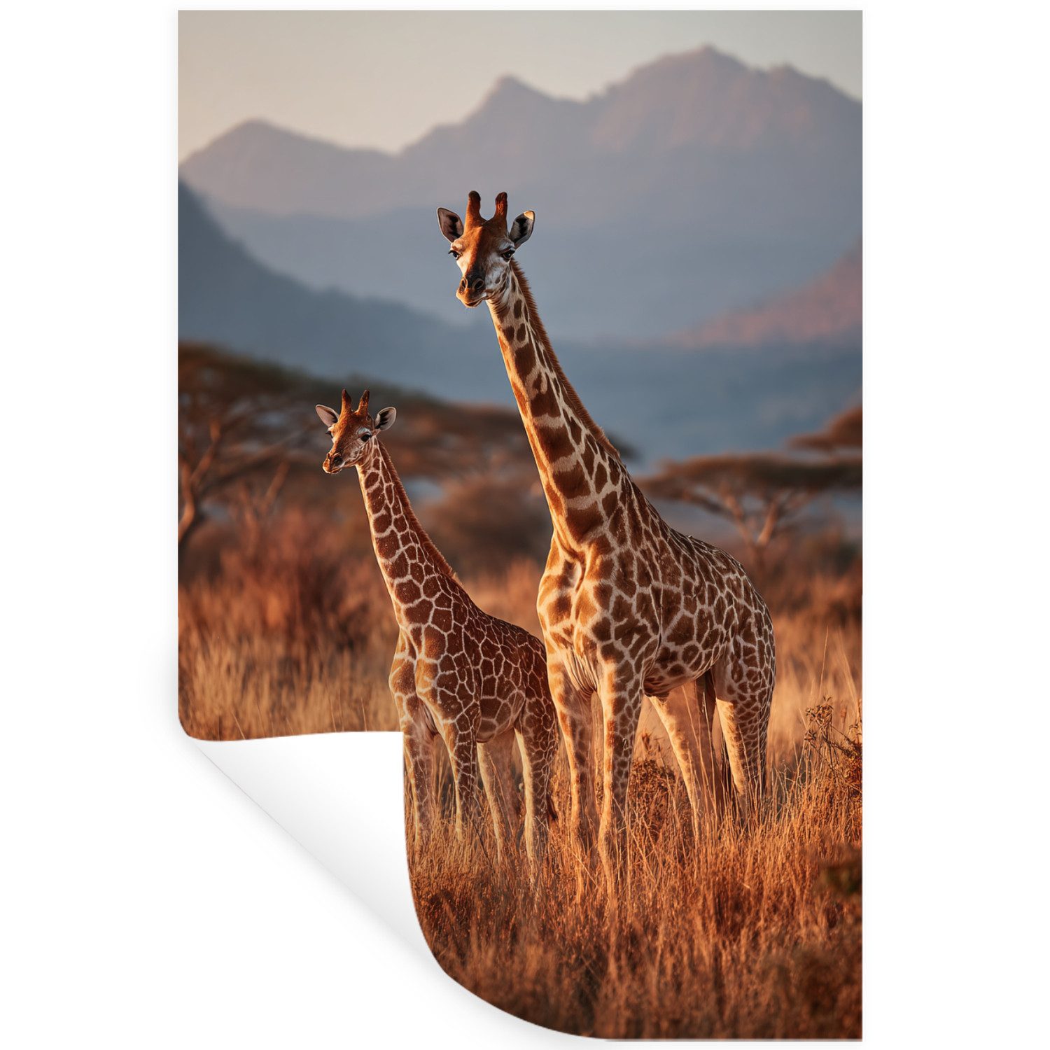 MuchoWow Wandsticker Giraffen - Hohes Gras - Akazienbäume (1 St), Wandaufkleber, Selbstklebend, Wohnzimmer, 20x30 cm