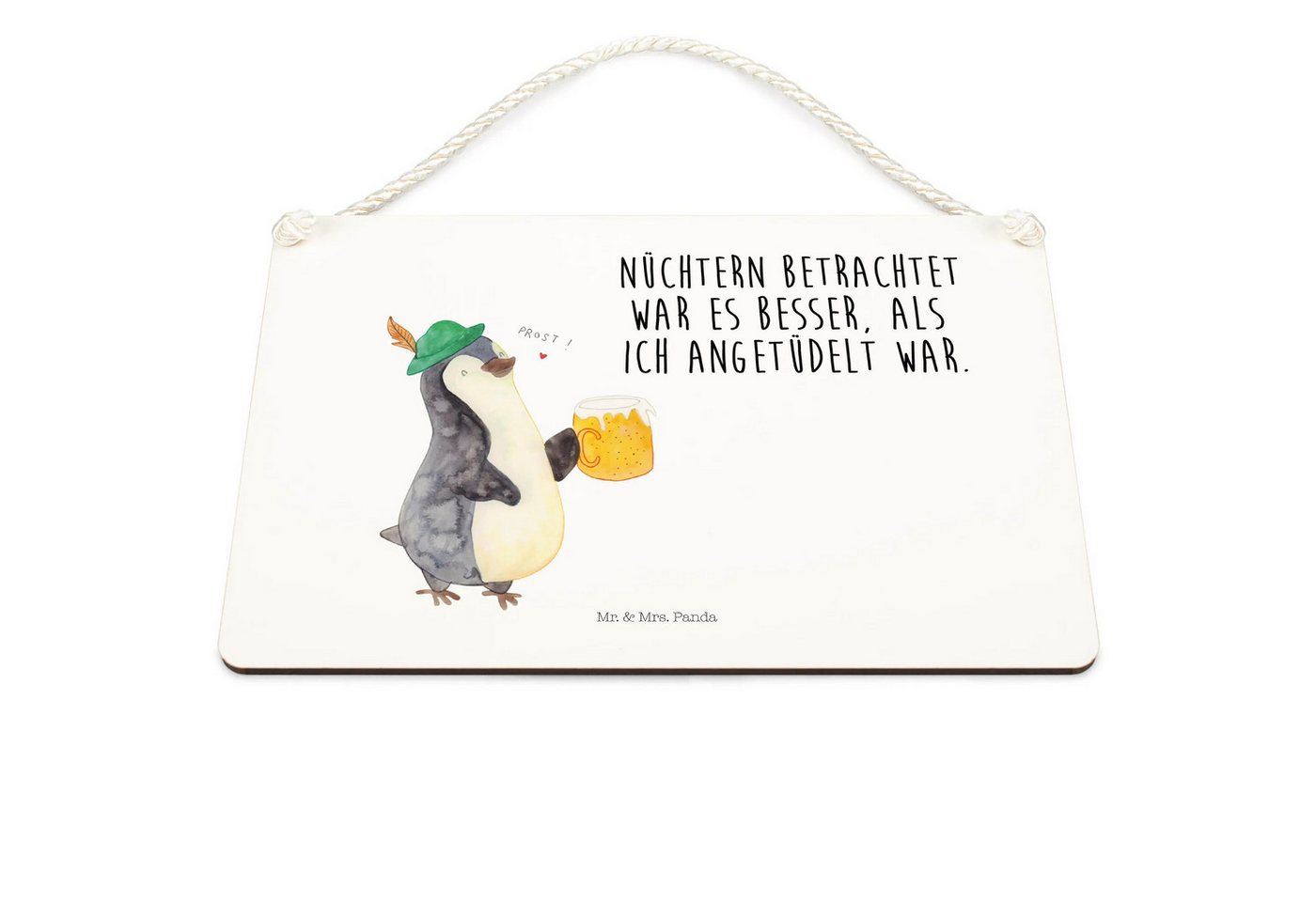 Thumbnail - Mr. & Mrs. Panda Hinweisschild Pinguin Bier DIN A5 - Weiß - Geschenk, pinguine, Shabby Chic Schild, (Packung, 1 St., Pin...