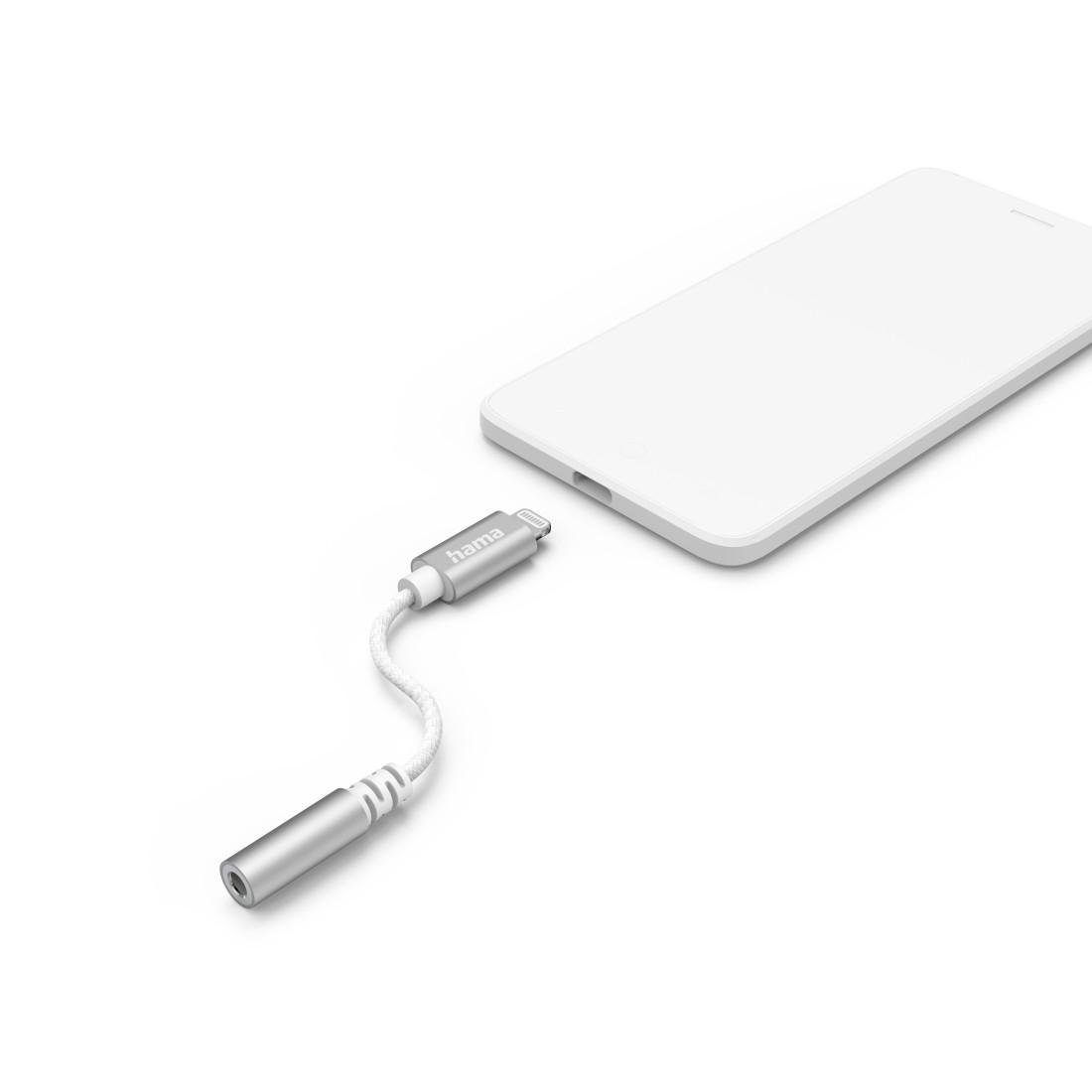 Hama Aux-Adapter Lightning – 3,5-mm-Klinke-Buchse, Weiß Audio-Adapter Lightning zu 3,5-mm-Klinke