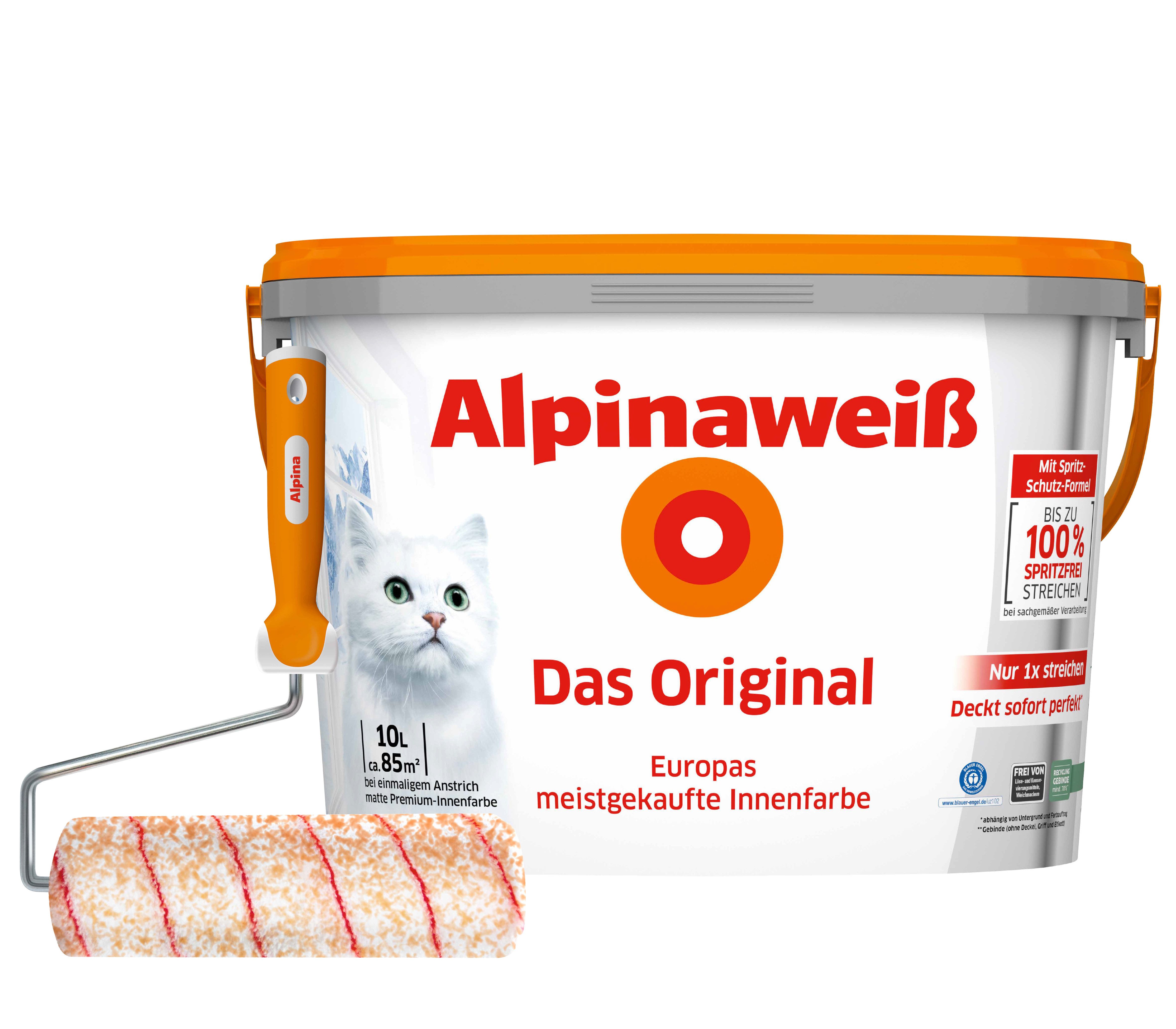 Alpina Wandfarbe Alpinaweiß Das Original 10 Liter + Gratis Roller