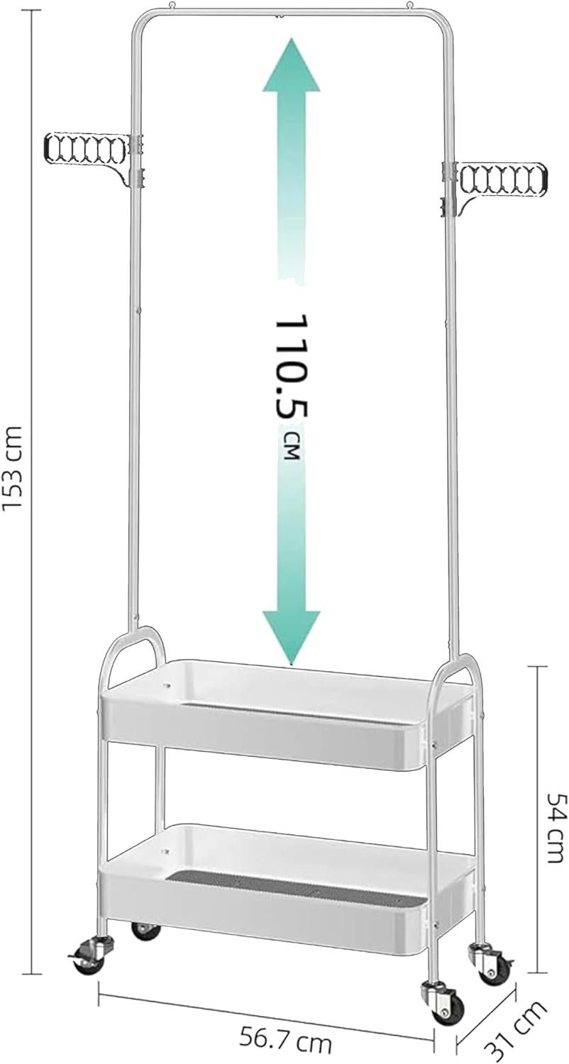 Hause Weiß Kleiderständer Schlafzimmer, Geeignet auf Zedelmaier für das Kunststoffbügel, (RT152BK), und Korbböden,2 rollen,mit Wohnzimmer, 2 zu Flur Kleiderstange Büro.