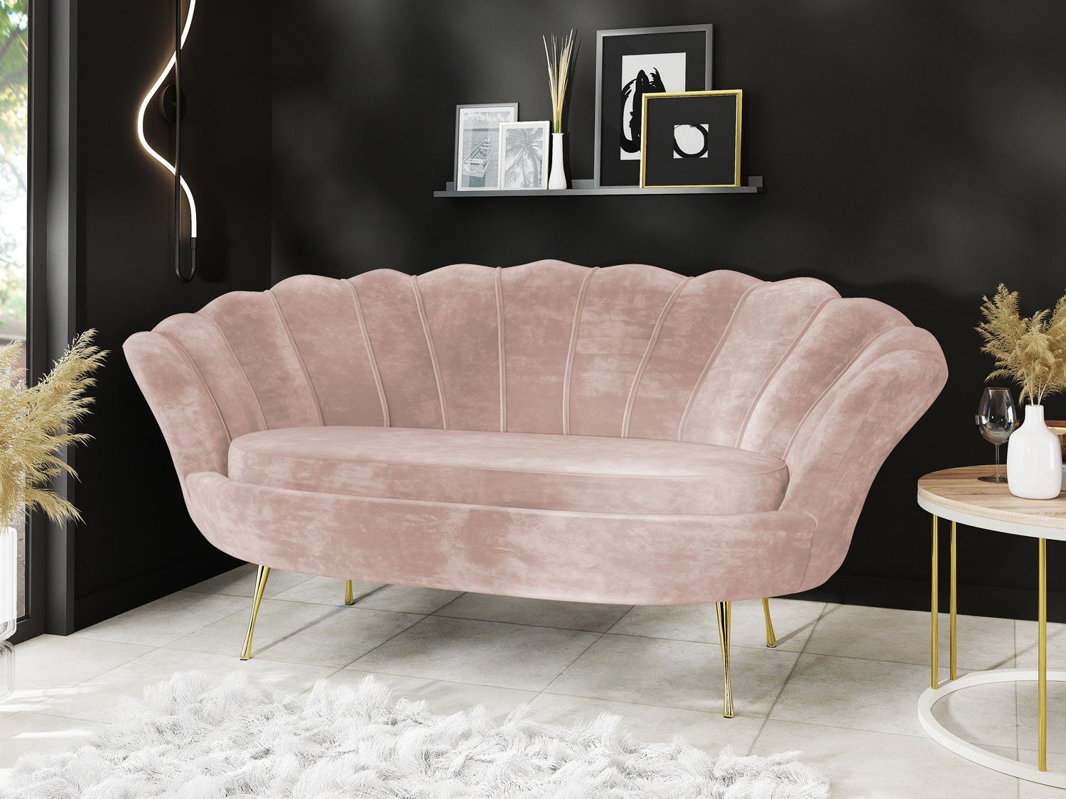 Golden Couch Silber Muschel, oder GROUP Samt Metallbeinen 2-Sitzer Sofa mit WFL