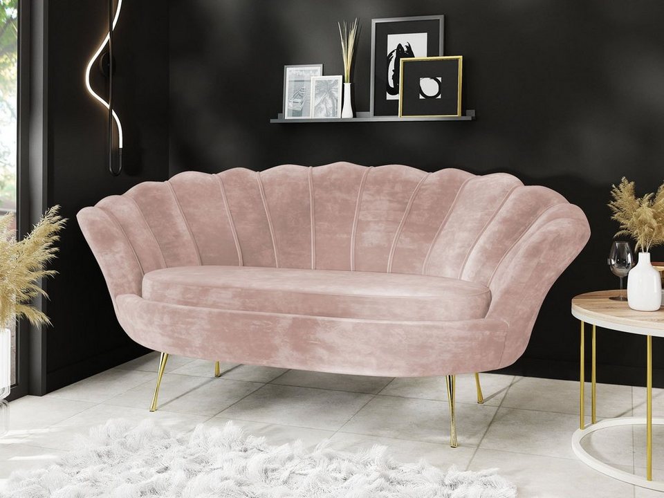 WFL GROUP Sofa Muschel, Samt 2-Sitzer Couch mit Golden oder Silber  Metallbeinen