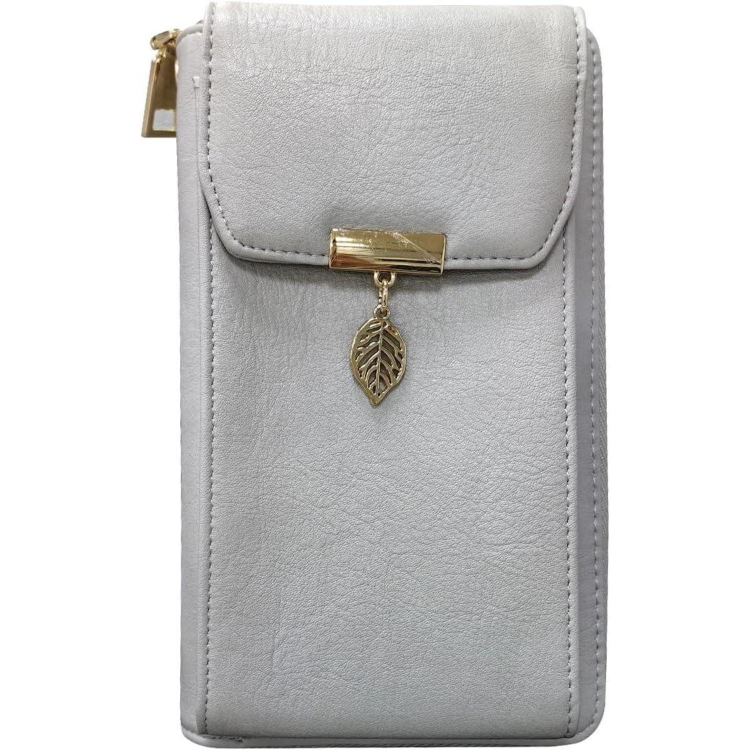 LuxusKollektion Case zum Umhängen Handytasche Crossbody Geldbörse RFID Damen 12 W Vintage Leder Hellgrau