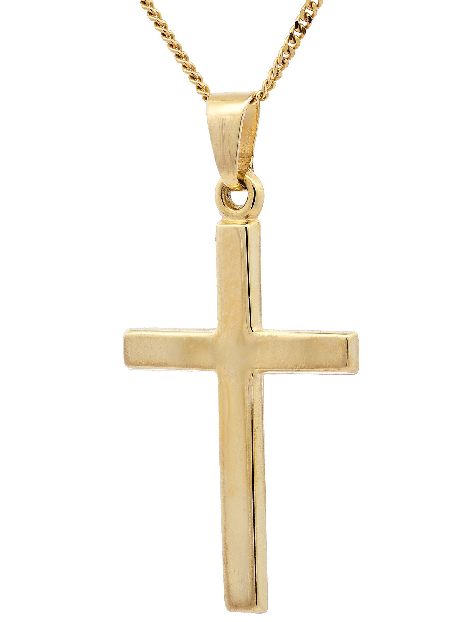 Kreuzanhänger Gold Anhänger Kreuz mit Goldkette massiv 585 - 14 Karat Gold 36 cm