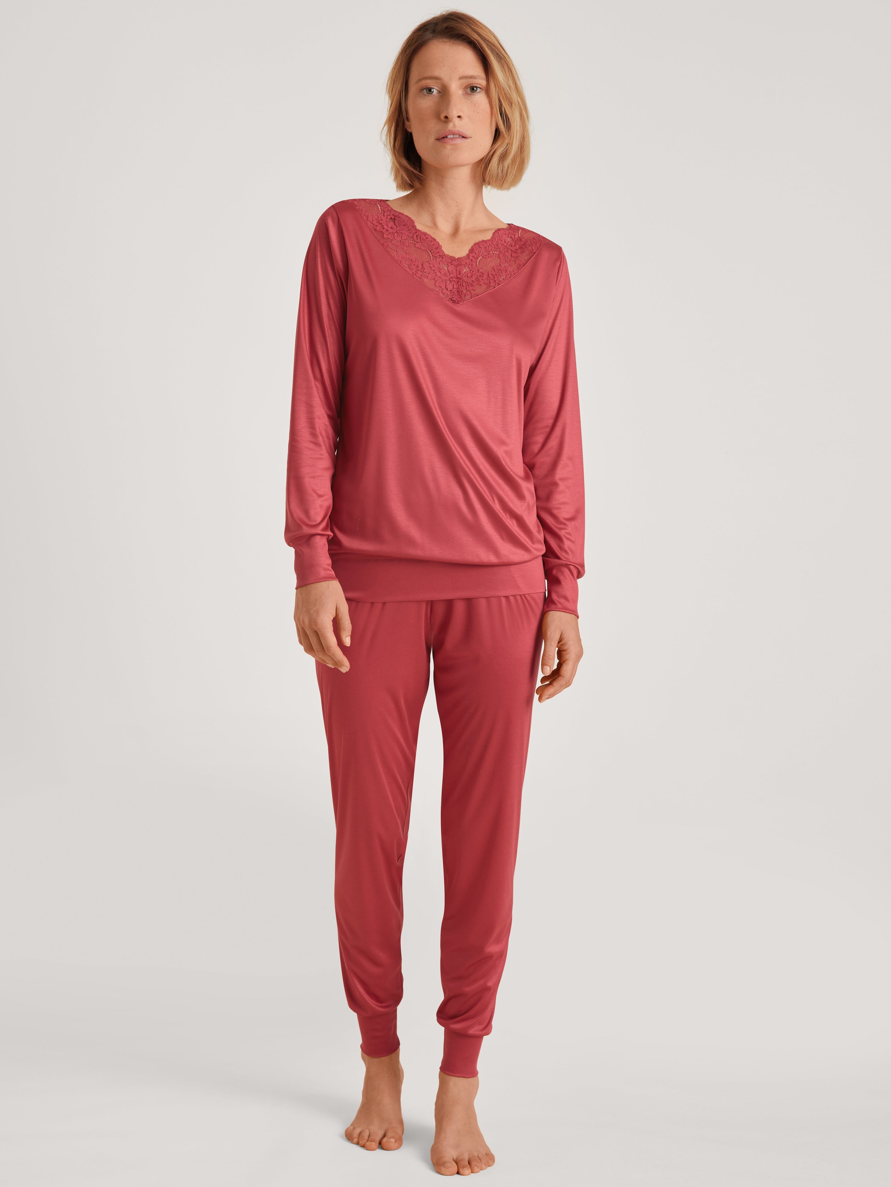 CALIDA Pyjama Calida 1 (1 red 43254 Stück) pomegranate Stück, Bündchenpyjama Damen 1 tlg