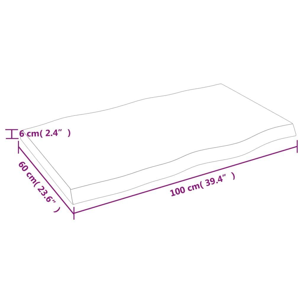furnicato Tischplatte 100x60x(2-6) cm Unbehandelt St) (1 Baumkante Massivholz