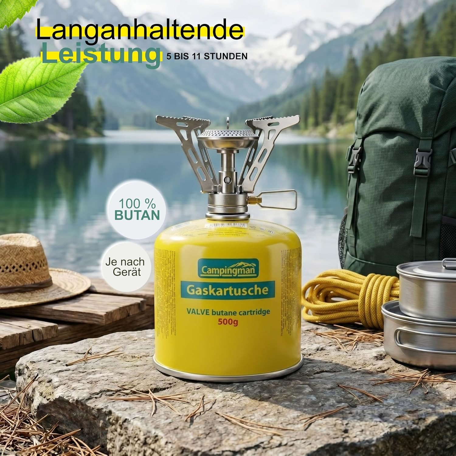 Campingman Gaskartusche 500g mit Schraubventil EN 417 – Butangas Kartusche, Zubehör für Universal Schraubkartusche für Campingkocher, 1 St., Unkrautbrenner, Weber Grill & Campinggas