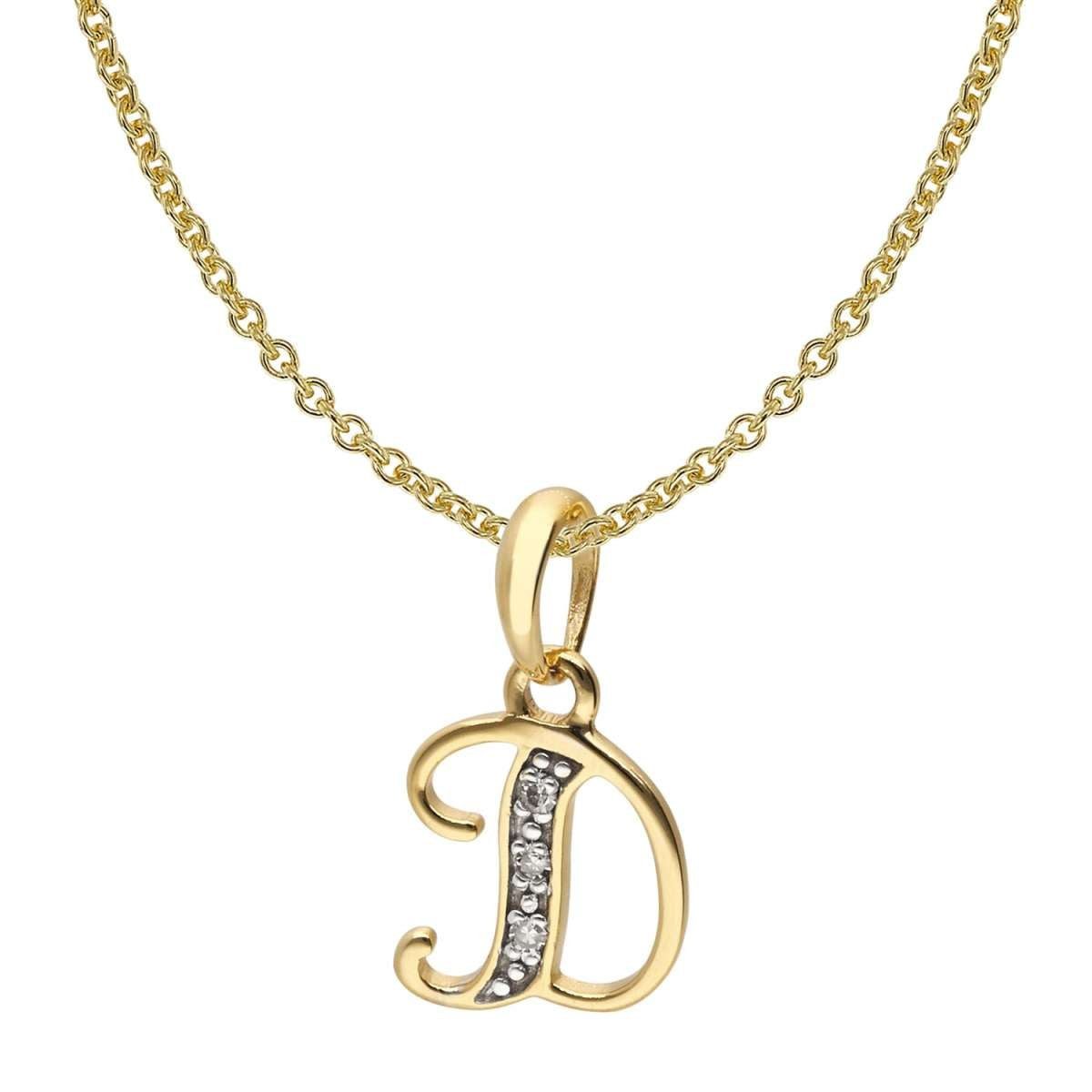 trendor Kette mit Anhänger 41520-D, Buchstaben D Gold 333/8K mit vergoldeter Silberkette