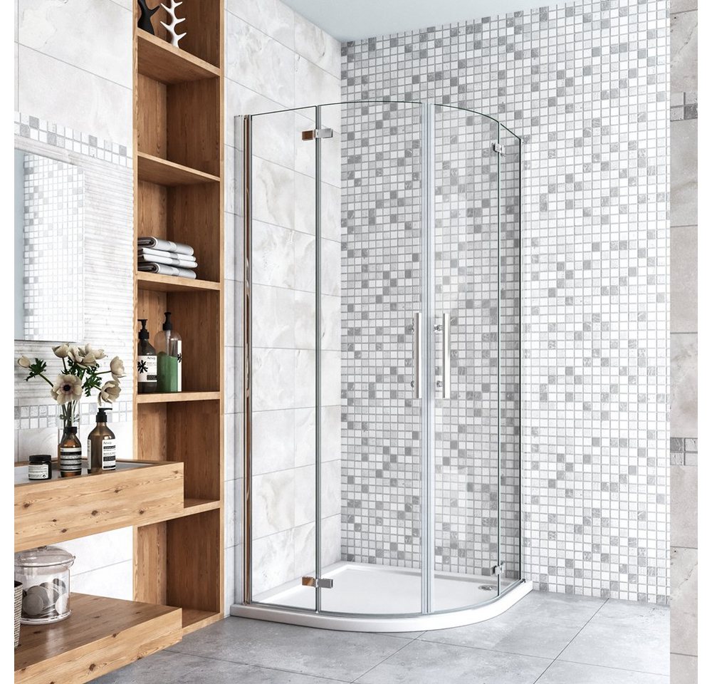 duschspa Runddusche Duschkabine Viertelkreis Runddusche Duschtür Falttür Glastür Nano Glas, BxT: 80x80 cm, Einscheibensicherhheitsglas, Sicherhheitsglas, Set, ebenerdiger Einbau möglich