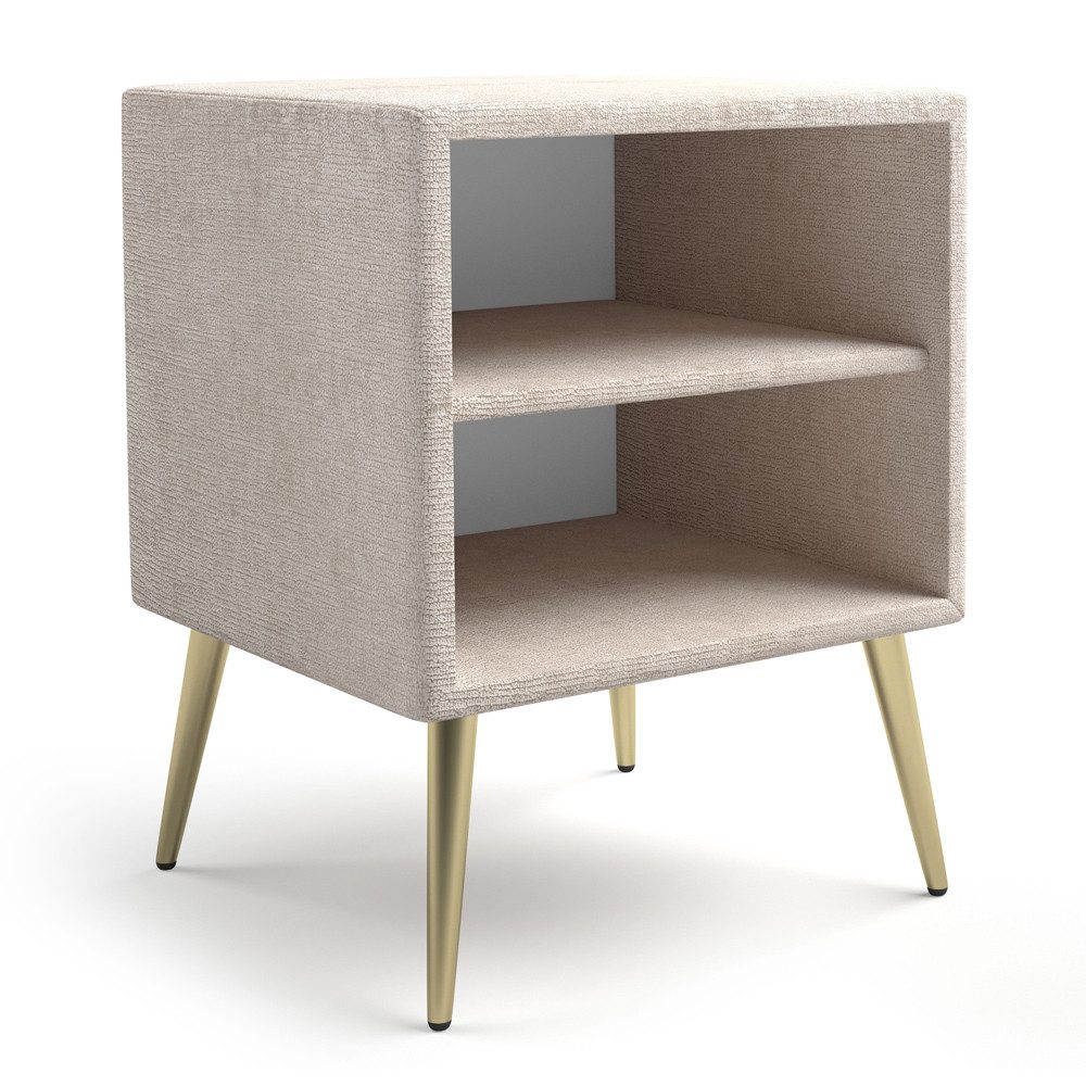 Lomadox Nachtschrank BERNALDA-166 Beige, modernes Design mit Stoffbezug