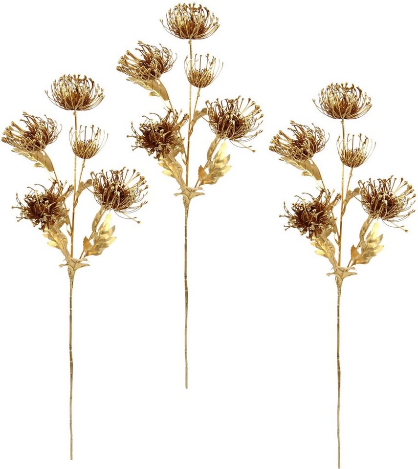 Kunstblume Protea, I.GE.A., Höhe 75 cm, metallic Kunstzweig, 3er Set