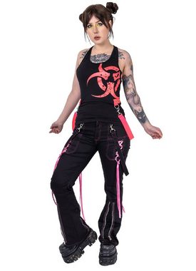 Poizen Industries Stoffhose Fuse Schwarz Pink Cyber Goth Pants Riemen Rave Trousers