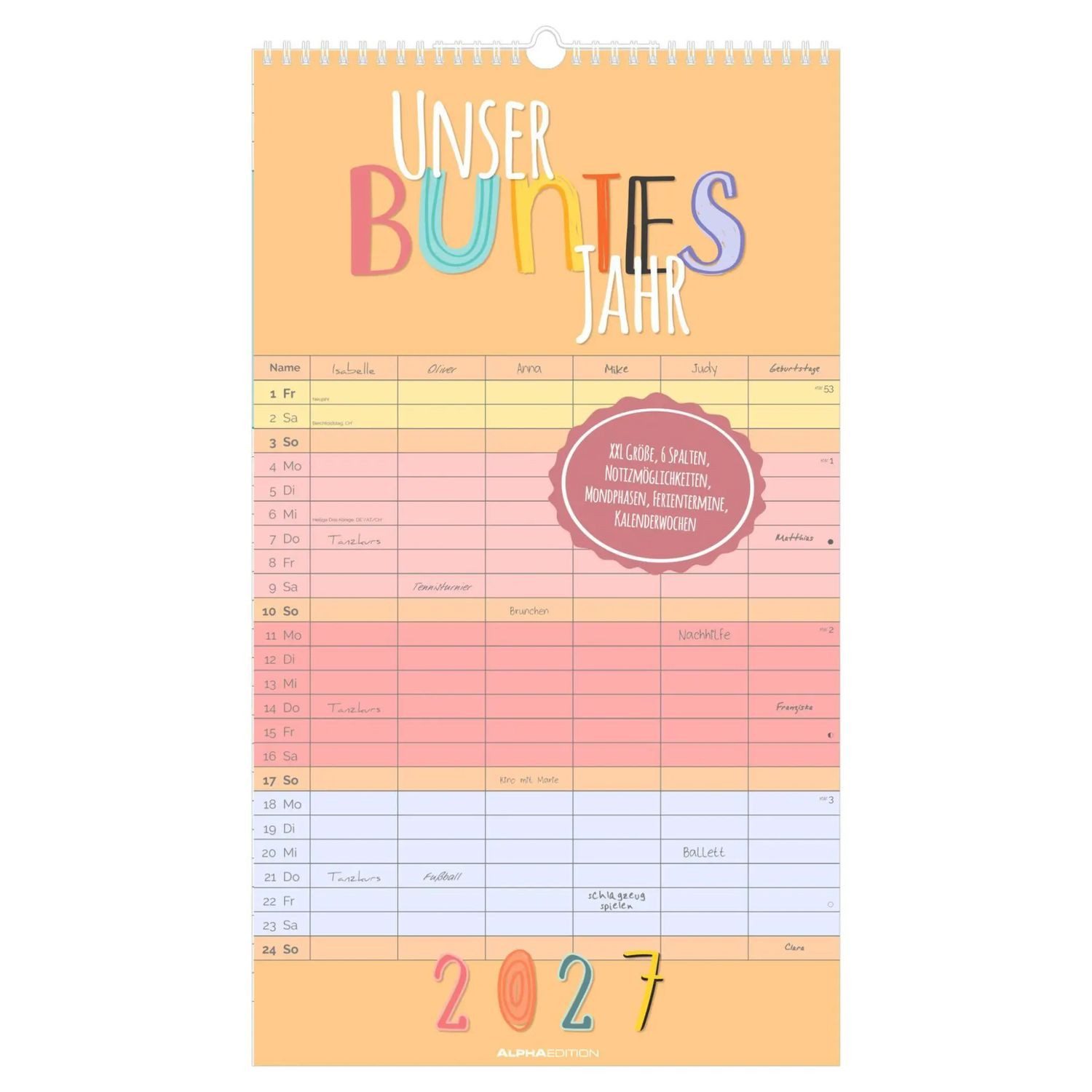 Wandkalender Familienplaner Unser buntes Jahr 2027