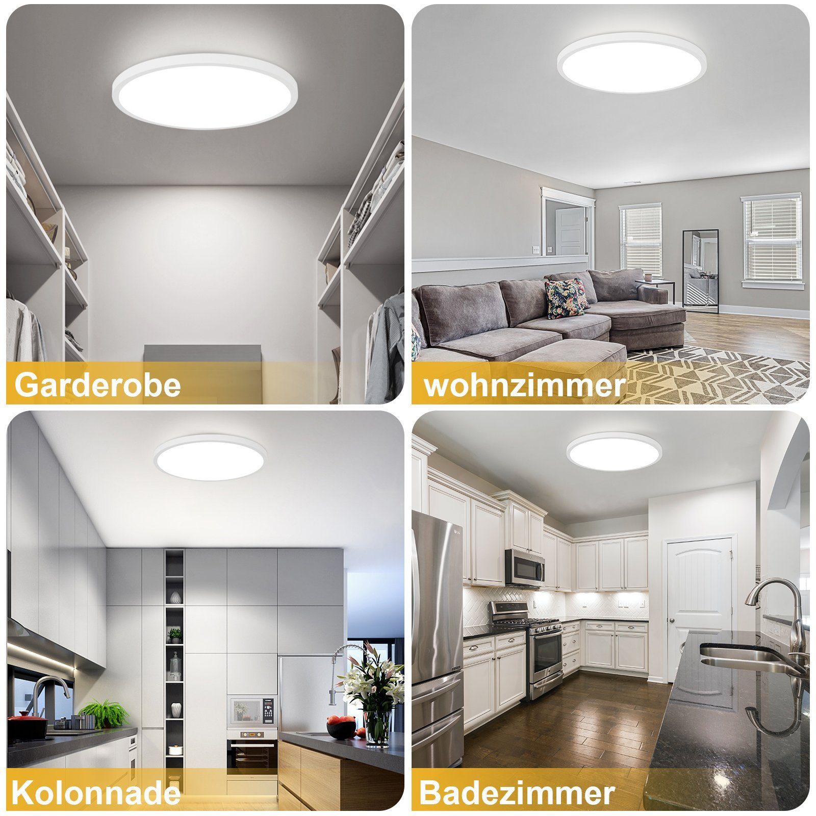 ZMH LED Deckenleuchte Modernes LED-Licht für Wohnzimmer, Schlafzimmer, Flur und Küche, Hochwertige Design, LED fest integriert, Kaltweiß, 18W, 6500K, neutralwei – Bild 5 von 5