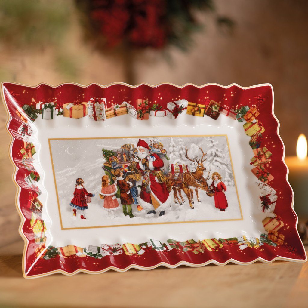Villeroy & Boch Tortenplatte Toy's Fantasy Kuchenplatte eckig, Santa und Kinder, Porzellan, (1-tlg), Premium Porcelain, 1 Stck, Handw., mikrow.sicher