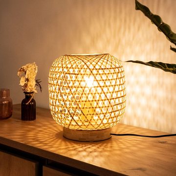etc-shop LED Tischleuchte, Leuchtmittel inklusive, Warmweiß, Tisch Leuchte Wohn Zimmer Bambus Geflecht FILAMENT Lampe natur im