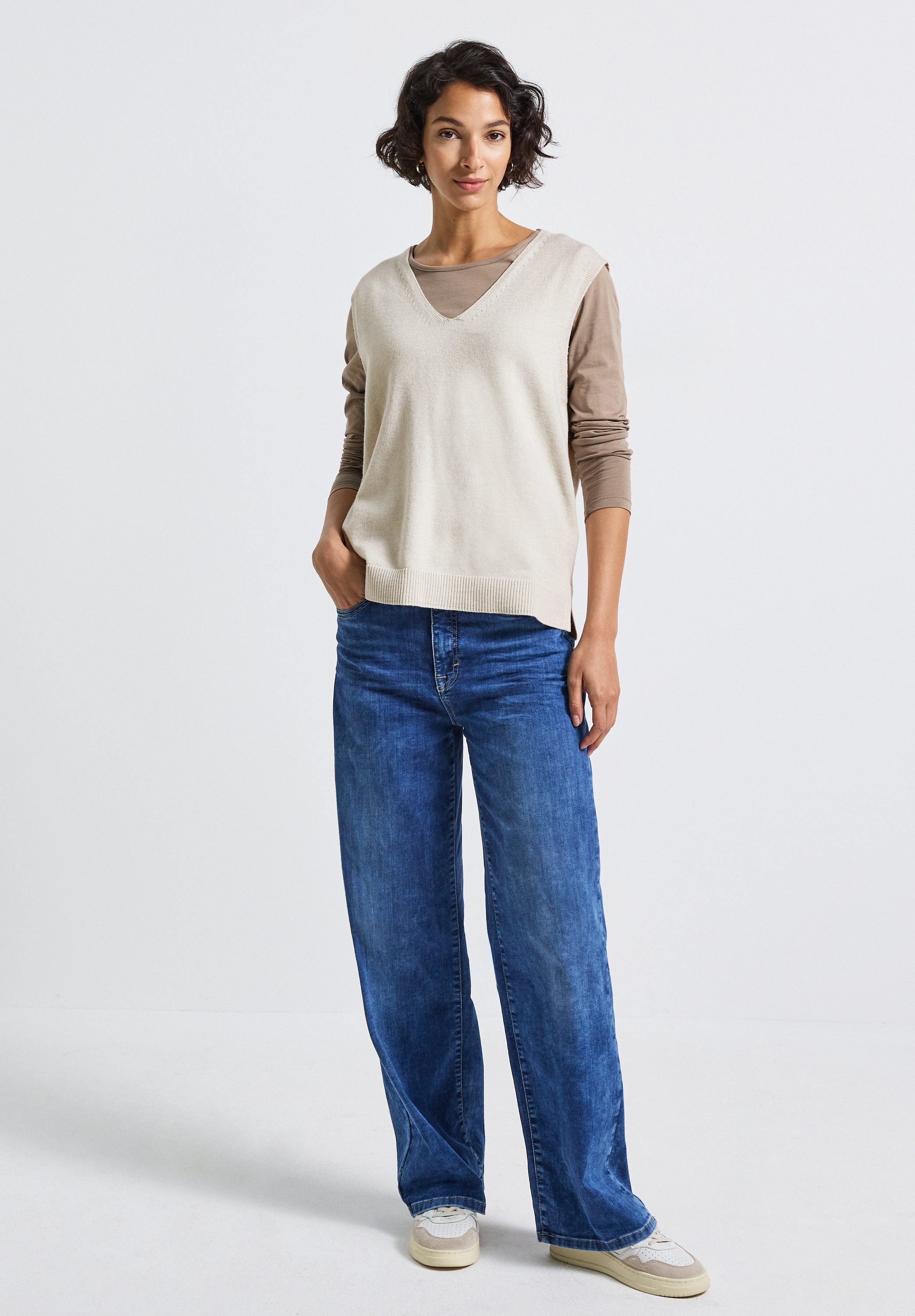STREET ONE Kurzarmpullover aus softem Materialmix