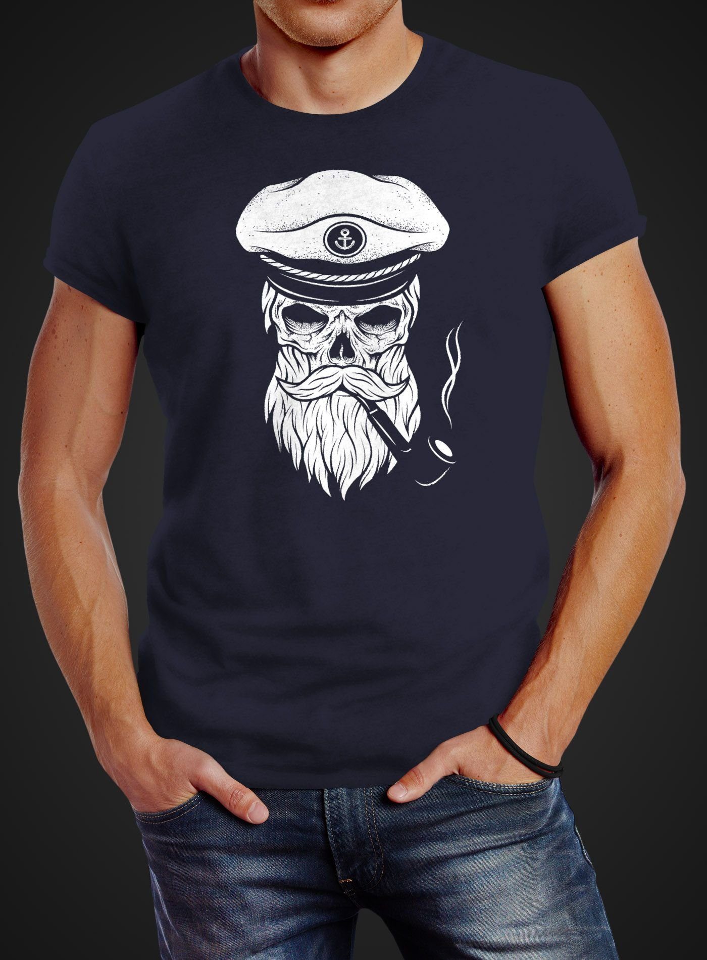 Neverless Print-Shirt Herren T-Shirt Totenkopf Kapitän günstig online kaufen