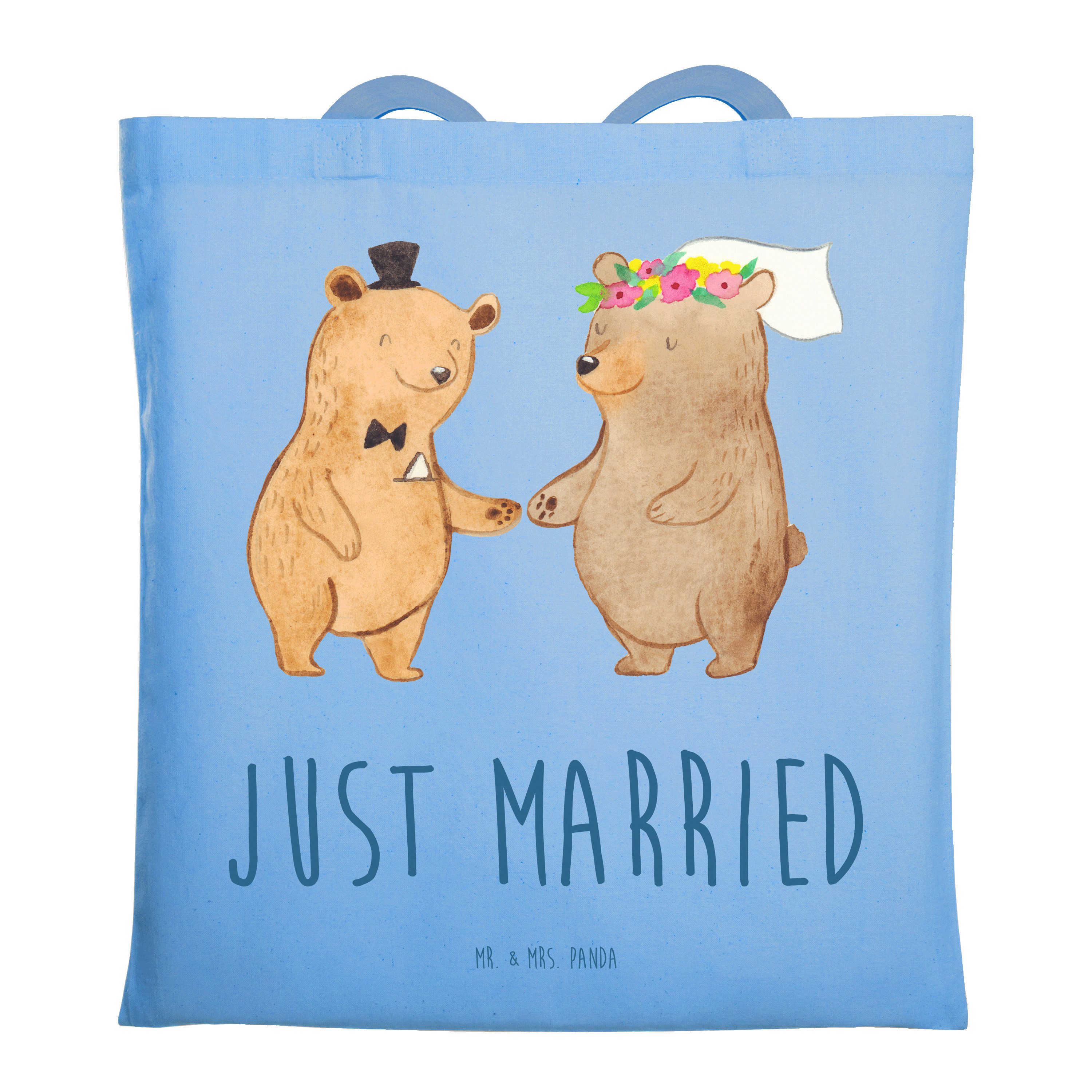 Mr. & Mrs. Panda Tragetasche Bären Heirat, Tote Bag, Sky Blue, Geschenk Zur Hochzeit, Tragetasche, (Packung), Freizeittasche Tasche tragetasche baumwolle