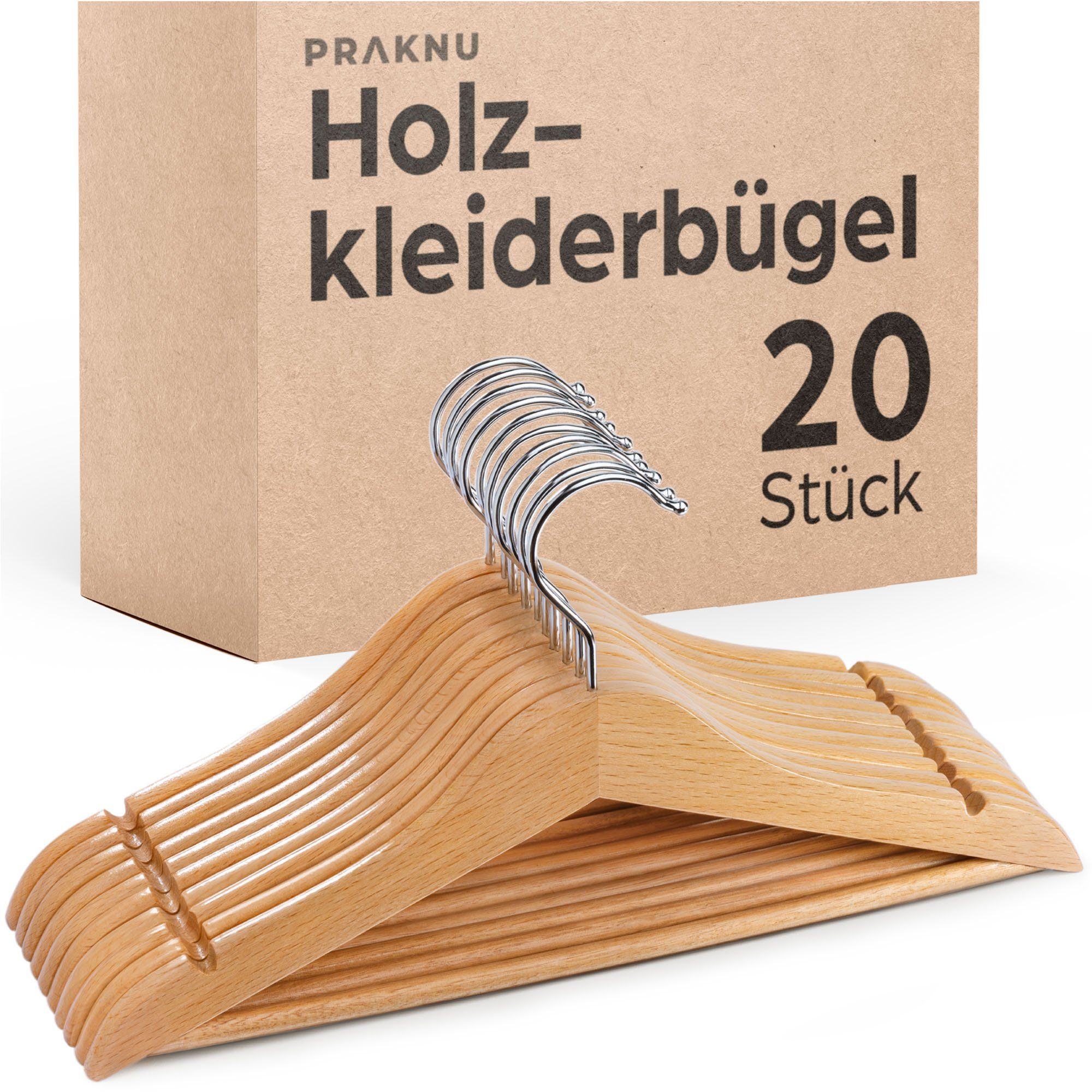 Praknu Kleiderbügel 20 Kleiderbügel aus Holz mit Steg - 360° Drehbarer Hake günstig online kaufen