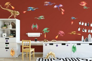 Sunnywall Wandtattoo XXL Wandtattoo Drachen Set verschiedene Motive Kinderzimmer Aufkleber bunt Wanddeko Dragons