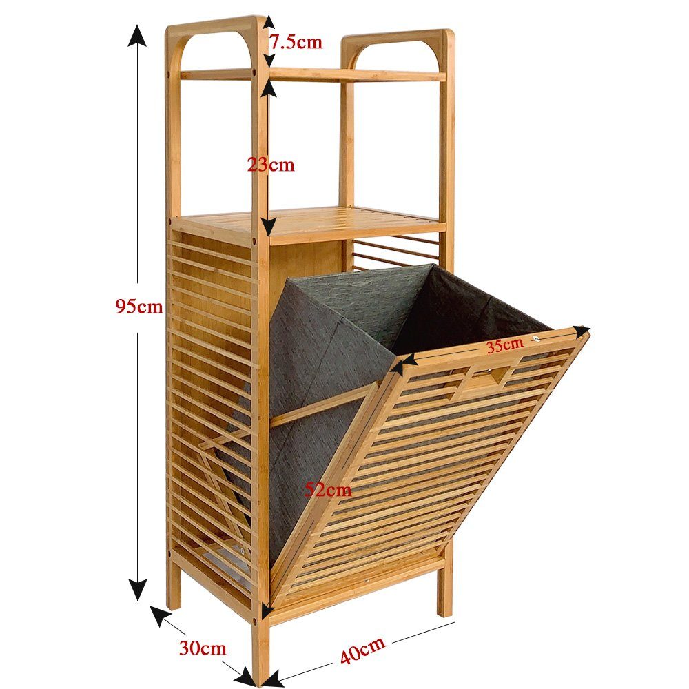 Faltbarem 2 Ablagen Bambusrahmen mit Leicht Innovativer Badschrank zu Badregal Bambus, Badaccessoires, Wäschekorb, Wäschesammler, für Badezimmerregal (einstellen, Wäschekorb Wäschekorb+Bambusständer), Abnehmbar, HAUOO mit Abnehmbarem für aus Badezimmer Schlafzimmer mit bewegen,