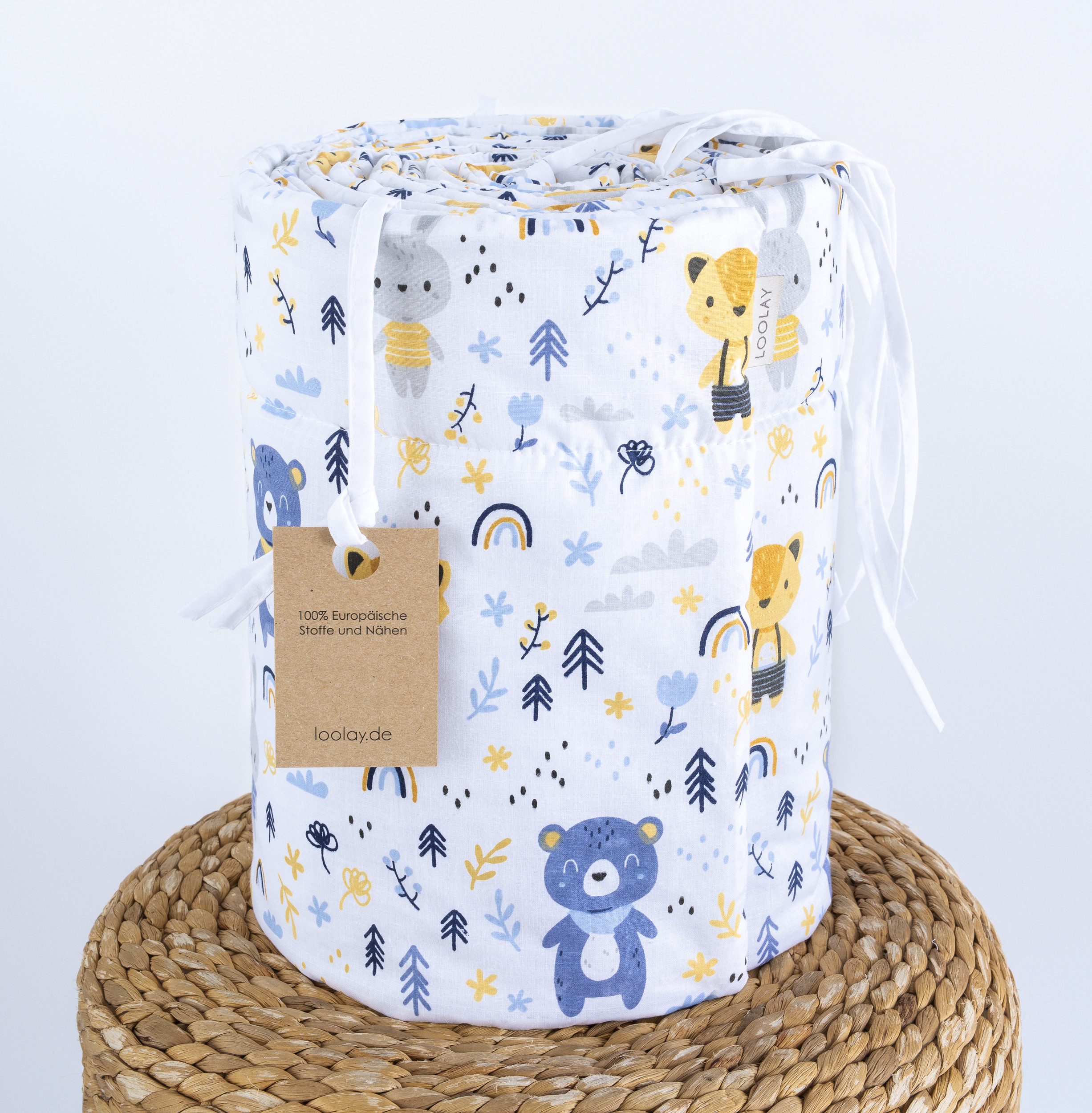 Loolay Bettnestchen WALD Tiere Baumwolle Atmungsaktives Babybett BETTUMRANDUNG Bär Fuchs, (Bett 140x70cm - 420, 210 cm, 120x60cm - 360, 180 cm, Babyaussttatung  – Bild 3 von 5
