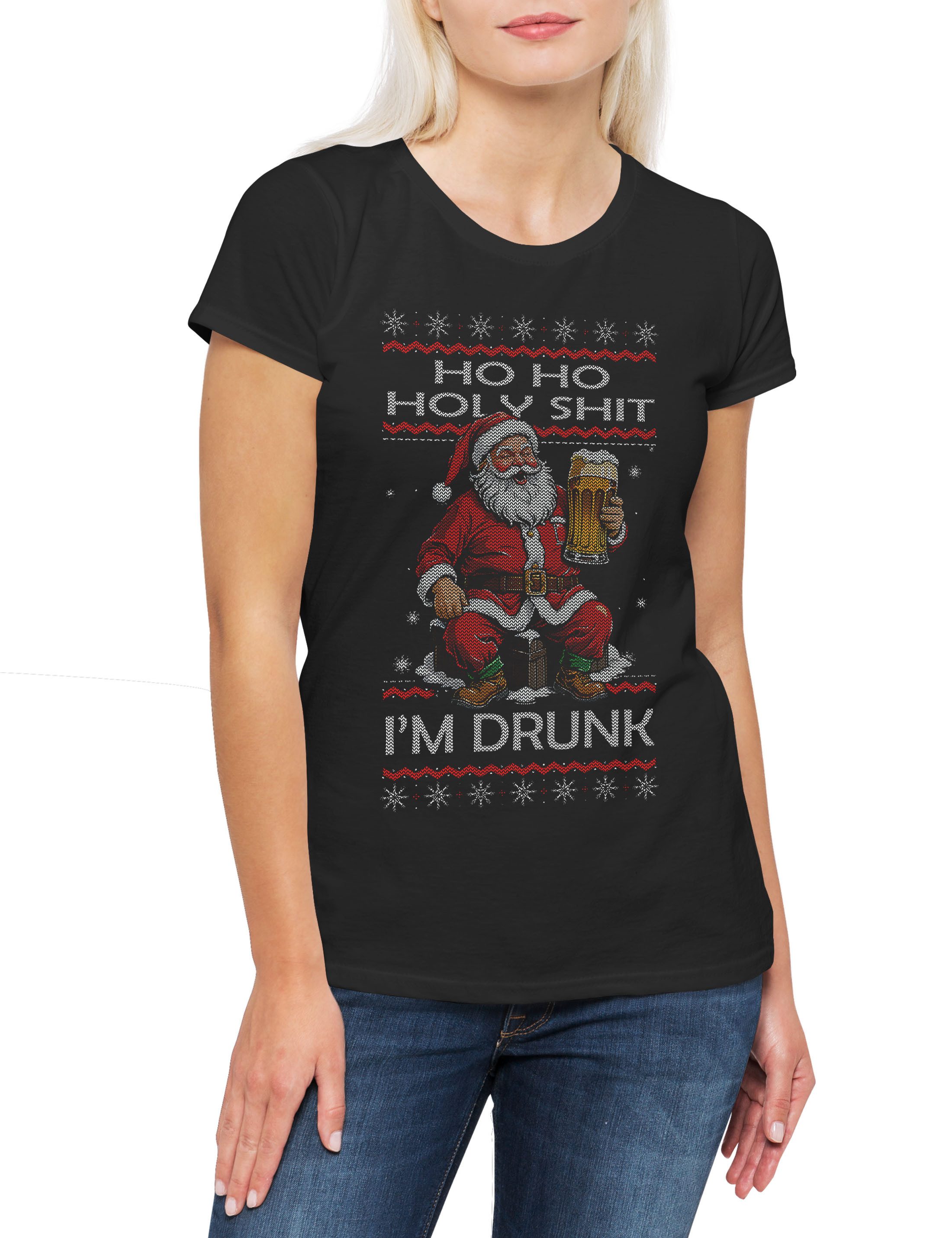 Print-Shirt Holy Shit I Am Drunk Christmas Damen T-Shirt Merry Santa X-Mas Claus