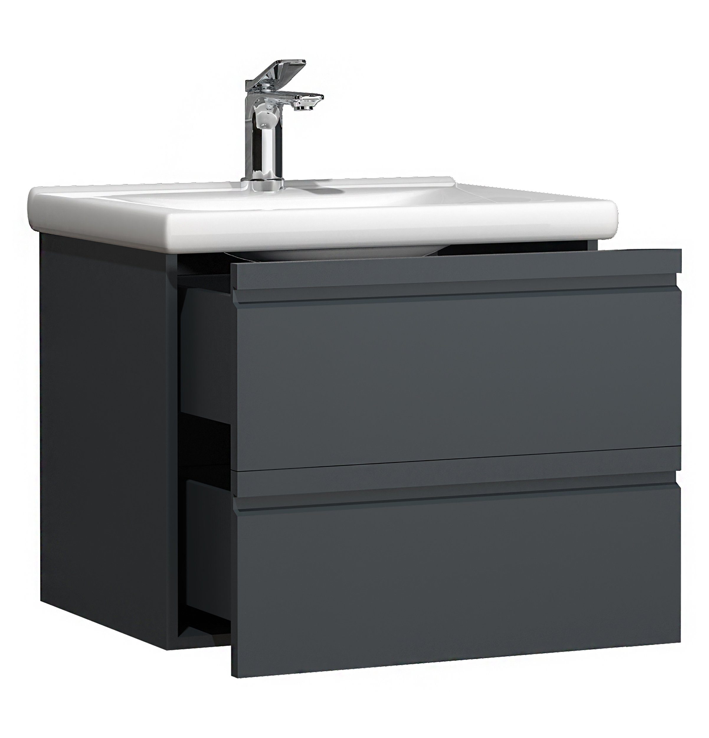 VCM Waschtisch Silora 2er Set B. 60 x T. 46 x H. 54 cm (Set, 2-St., 1x Unterschrank 1x Waschbecken), Waschplatz mit viel Ablagefläche, für moderne Badezimmer, 2 Schubladen