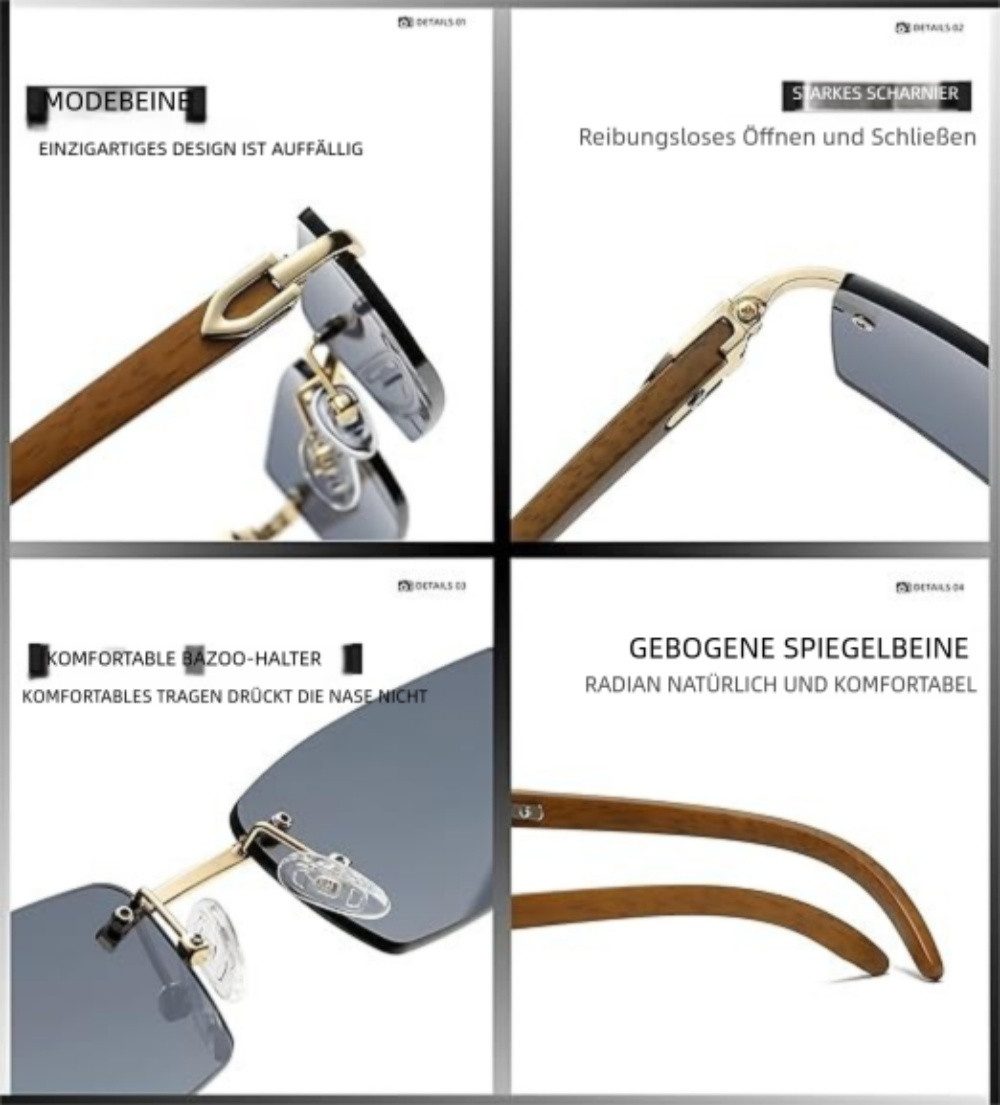 VEKROBOT Sonnenbrille Randlose rechteckige Sonnenbrille für Damen und Herren retro modisch (1-St) Kleine Sonnenbrille im klassischen Retro-Design