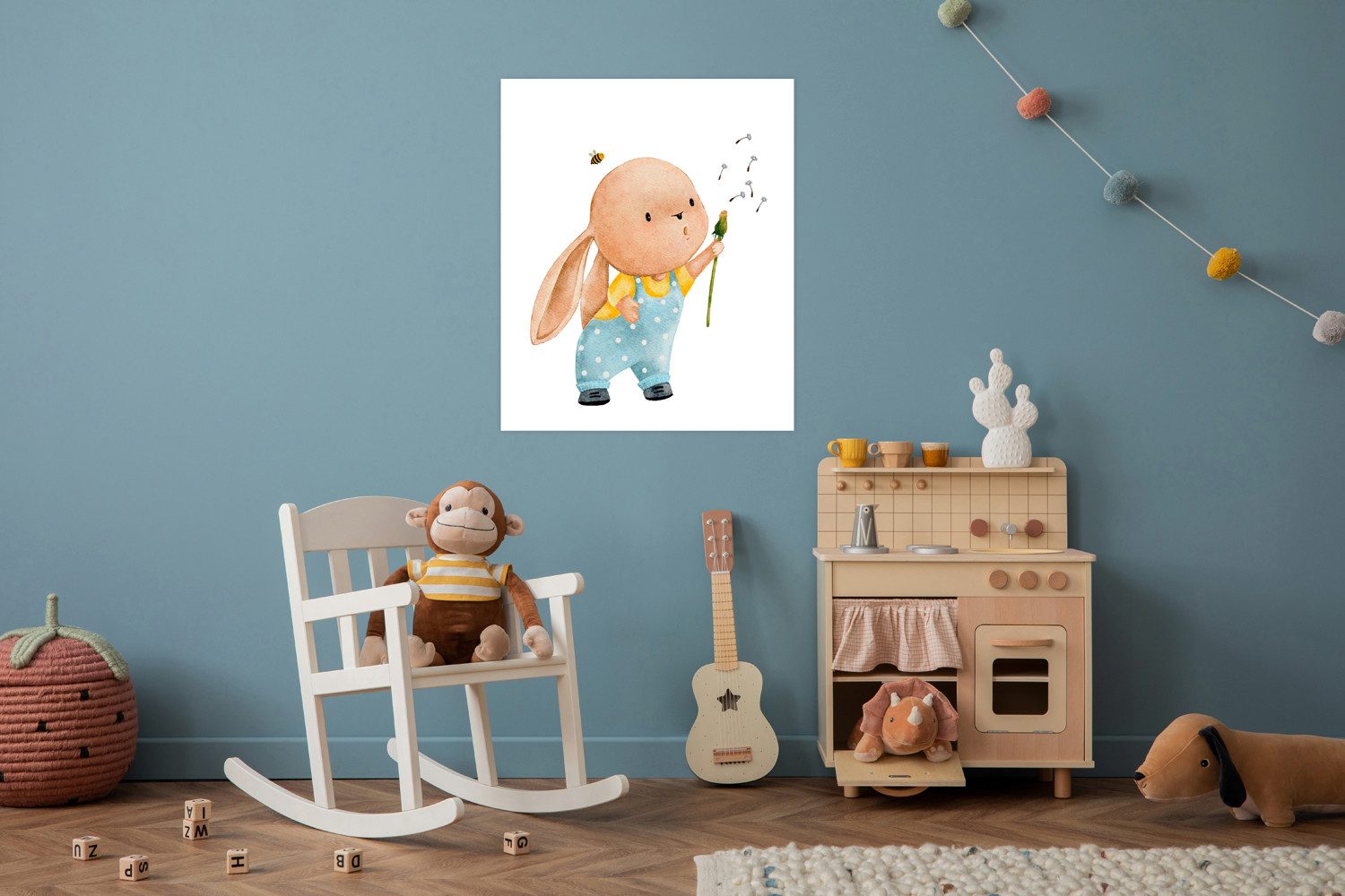 Bild mit Rahmen oder Poster, Hase mit Pusteblume