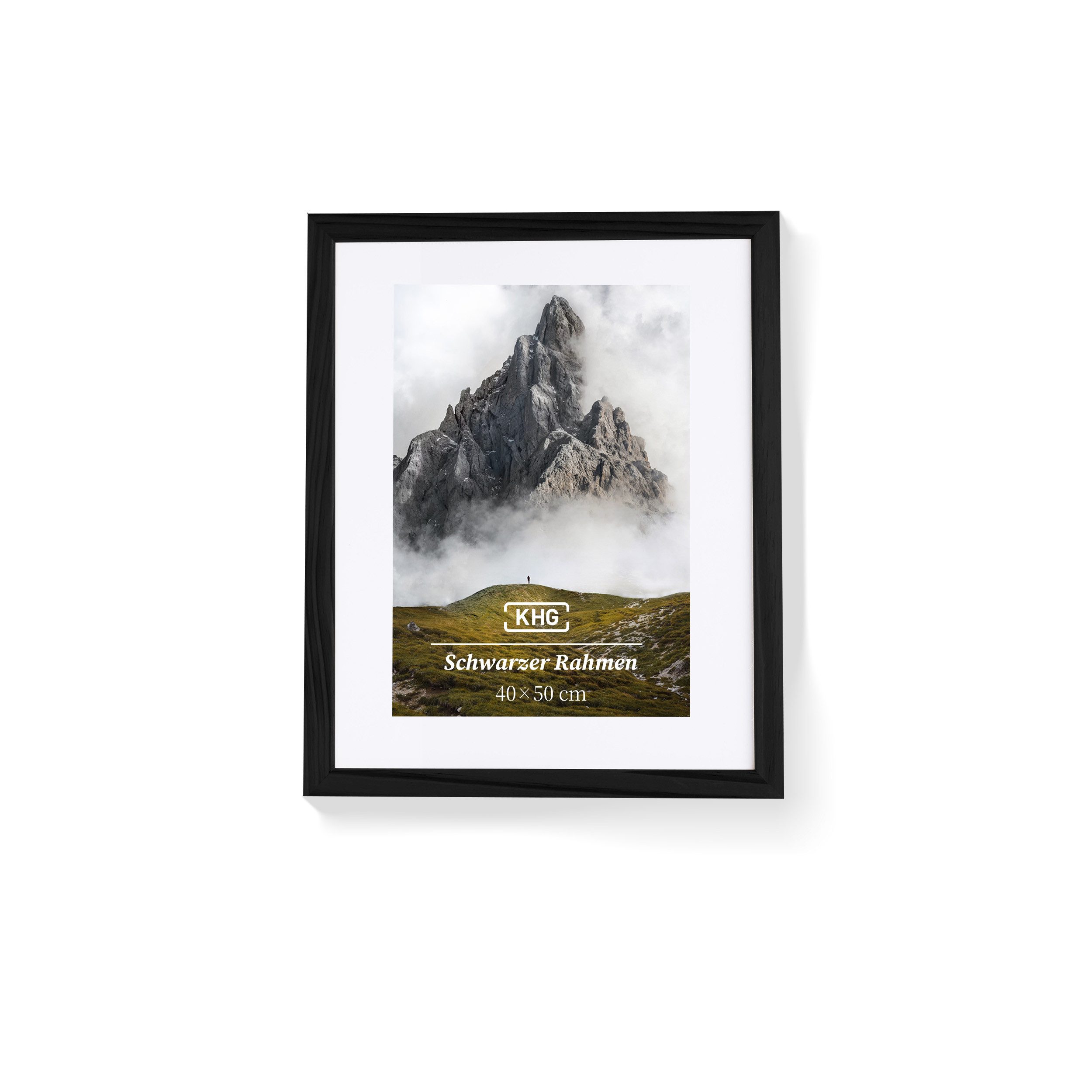 KHG Bilderrahmen 40x50 cm Schwarz, für 1 Bilder (stabile Glasfront, MDF-Holz-Rahmen foliert & Passepartout, 1 St), Premium-Rahmen für Fotos, Poster, Zertifikate & Collagen
