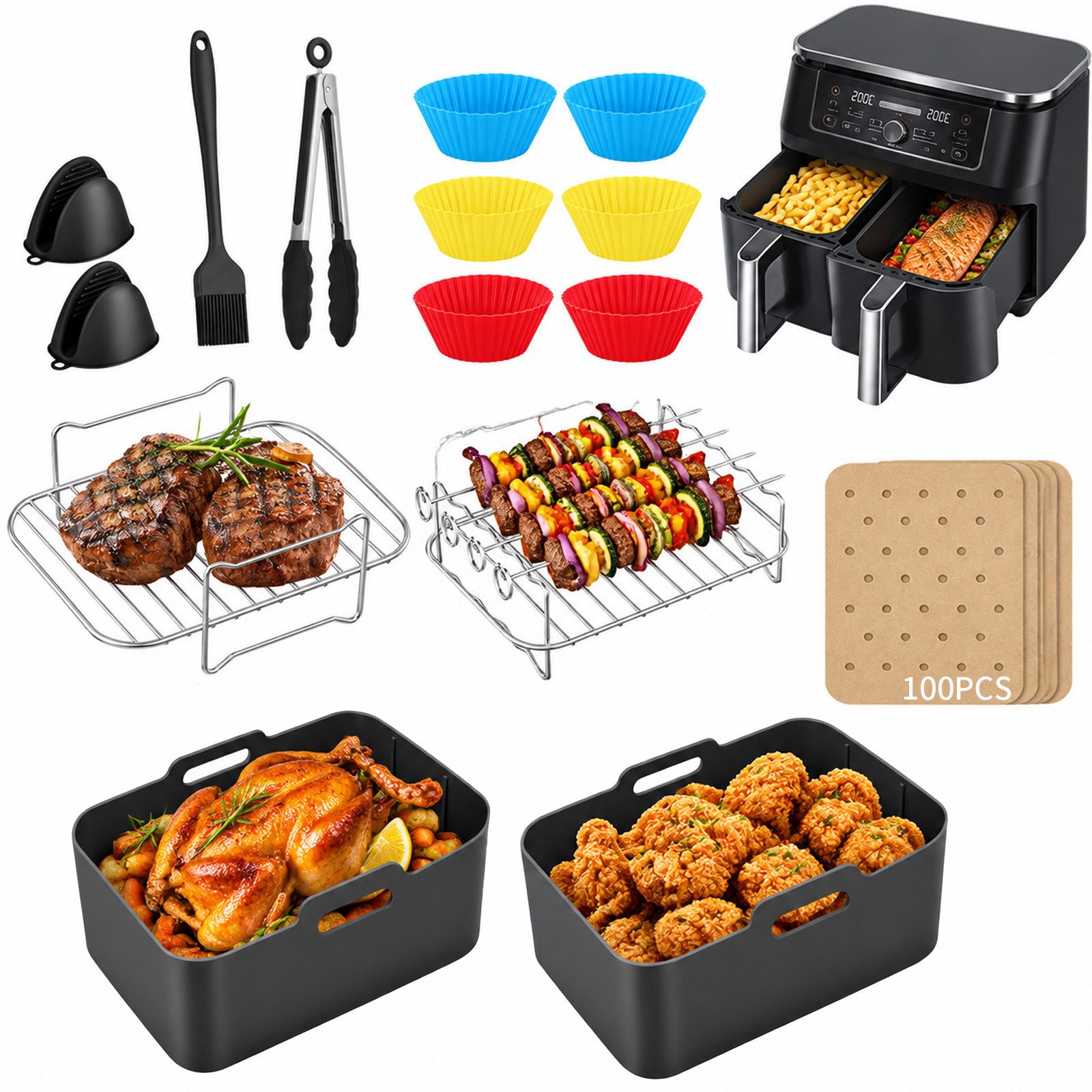 PFCTART Airfryer-Grillrost Airfryer-Grillrost, Ninja Airfryer Zubehör, Zubehör Ninja Airfryer (Set, 19-St., Für Ninja Foodi Max Dual Zone 7,6-9,5 L, wiederverwendbar), Airfryer Zubehör, Heißluftfritteuse Zubehör, Dual Zone, 19-teilig