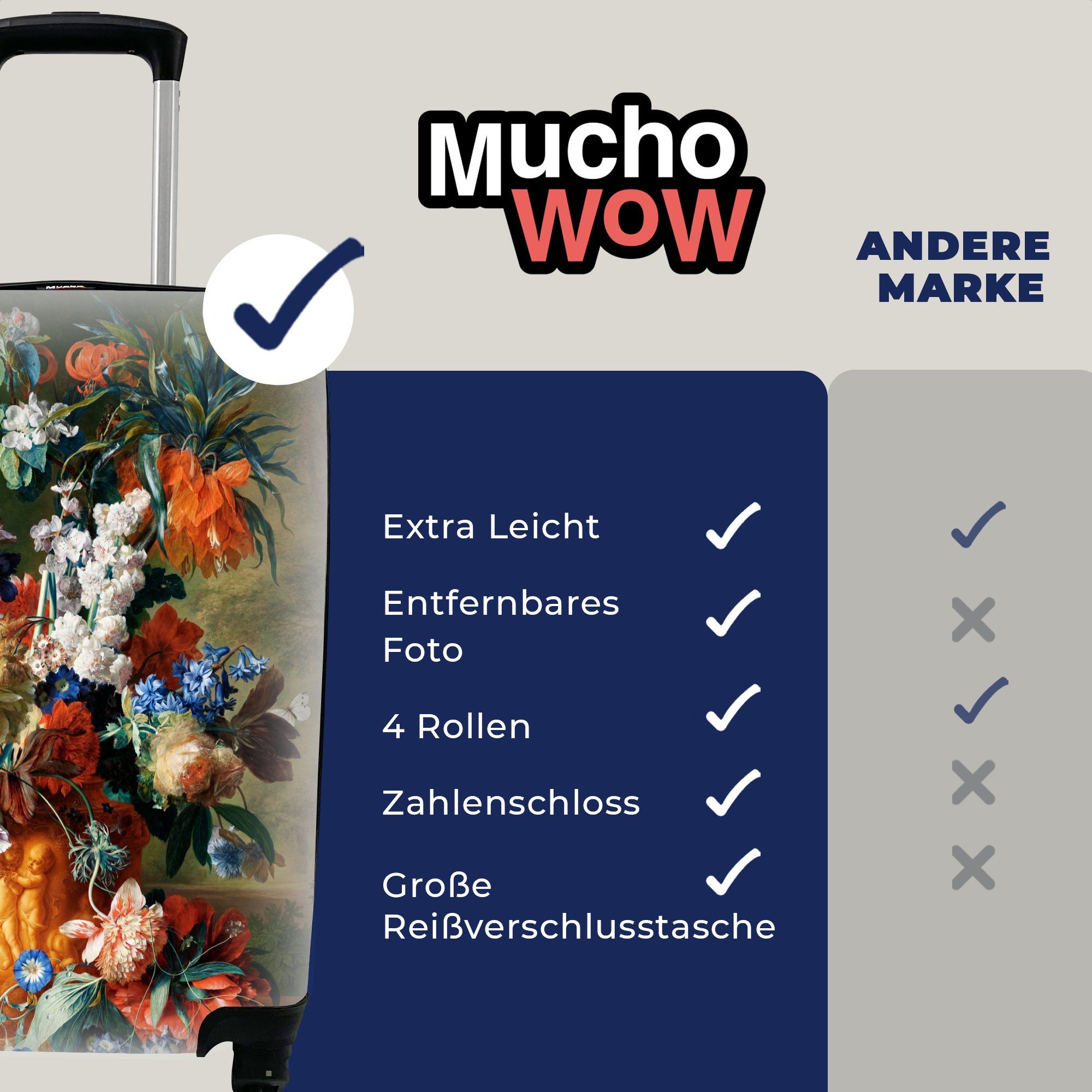 MuchoWow Handgepäckkoffer Trolley, - rollen, mit Reisekoffer Handgepäck - Reisetasche für Ferien, Stilleben, Ölfarbe 4 Rollen, Blumen