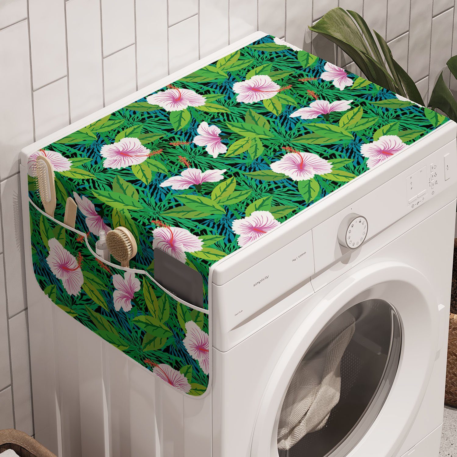 Badorganizer Abakuhaus Exotisch Waschmaschine Anti-Rutsch-Stoffabdeckung für Dschungel-Blume Blooming und Trockner, Woods
