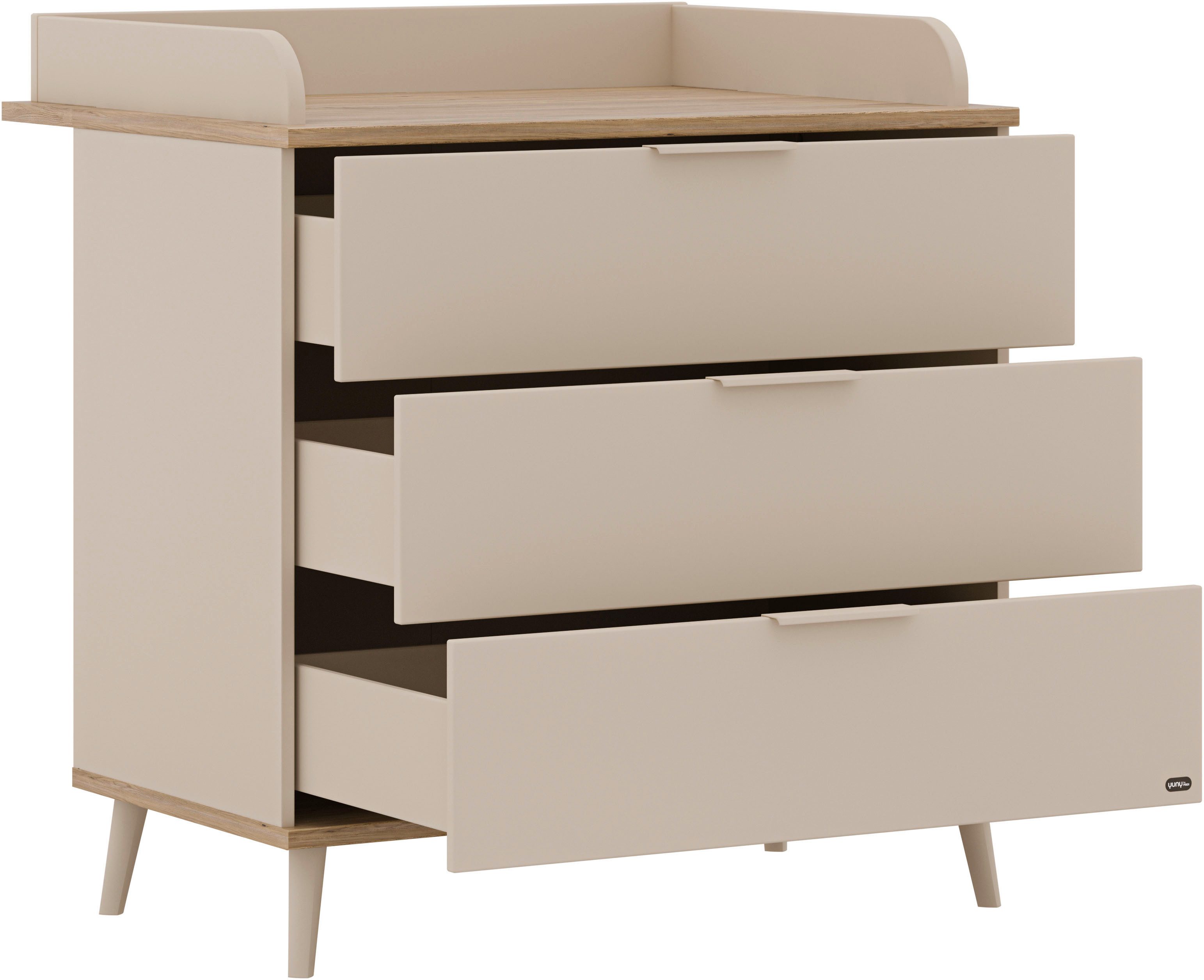 YUNY by PAIDI Wickelkommode HAZEL in Beige, 3 Schubladen mit Soft-Close, inkl. Wickelaufsatz, 95 cm Breite, Kommode mit abnehmbarem Aufsatz, geprüfte Sicherheit – Bild 4 von 5