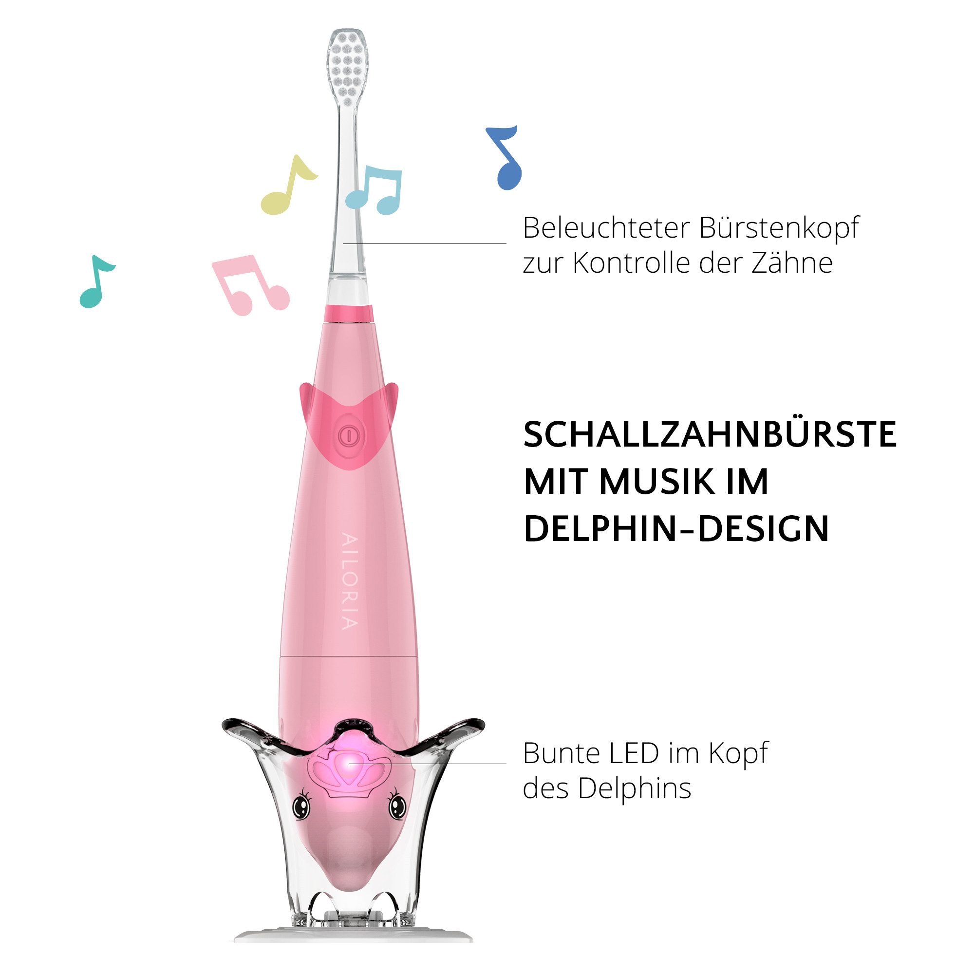 AILORIA Elektrische Kinderzahnbürste BUBBLE BRUSH Kinder-Schallzahnbürste, Schallzahnbürste in buntem Design, LED & Musik für Kinder