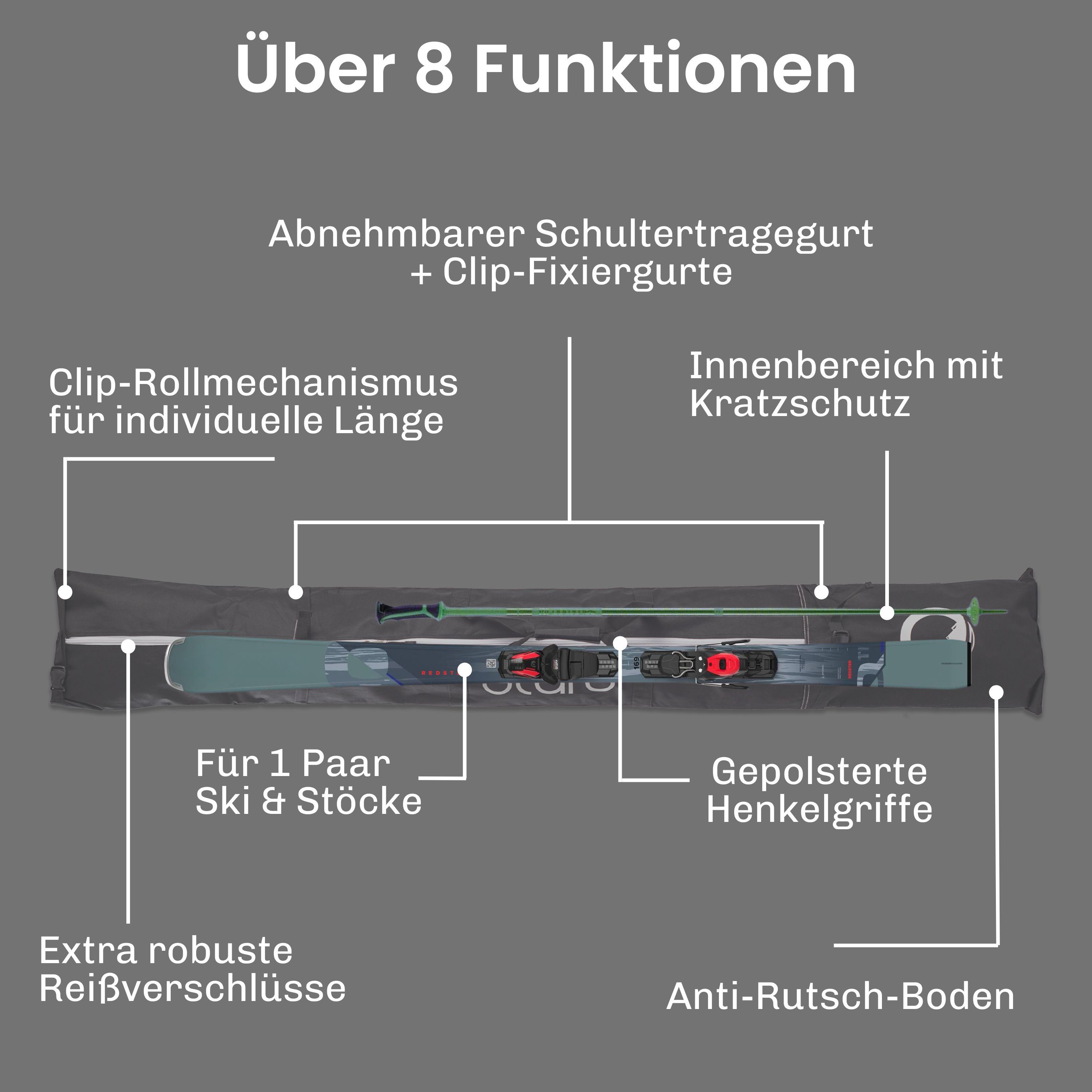 Otaro Sporttasche Set: Skischuhtasche & Skitasche, Pro-Set für 1 Paar Ski (Schutz für deine Ausrüstung, Perfekt durchdacht, ausklappbare Standfläche, für 1 Paar Ski + Stöcke)
