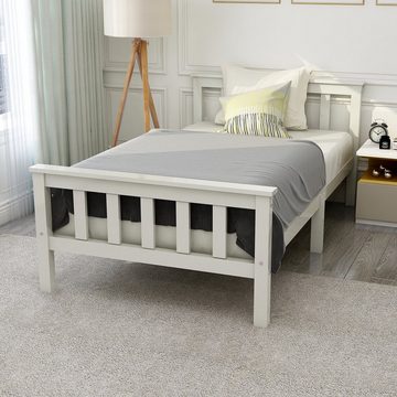 WISHDOR Massivholzbett Holzbett Doppelbett Einzelbett Holz Bett Kinderbett Jugendbett Massiv (mit 2 Schubladen/ohne Schubladen, Kiefernholz Kiefer Bettgestell mit Kopfteil Lattenrosten ohne Matratze), aus Massiv Massivholz Kieferbett