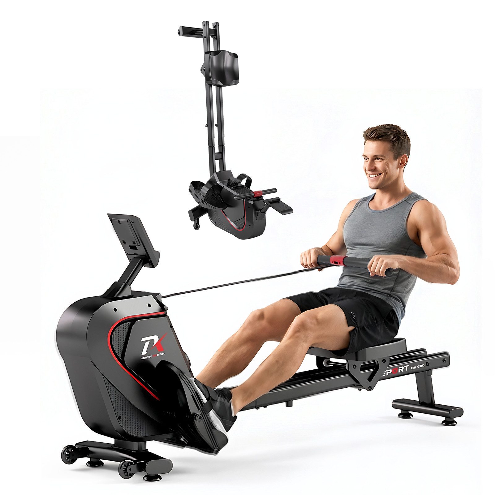 YEE RUN Rudergerät für Zuhause - 16 magnetische Widerstandsstufen, LCD-Display und App, Widerstandsverstellung