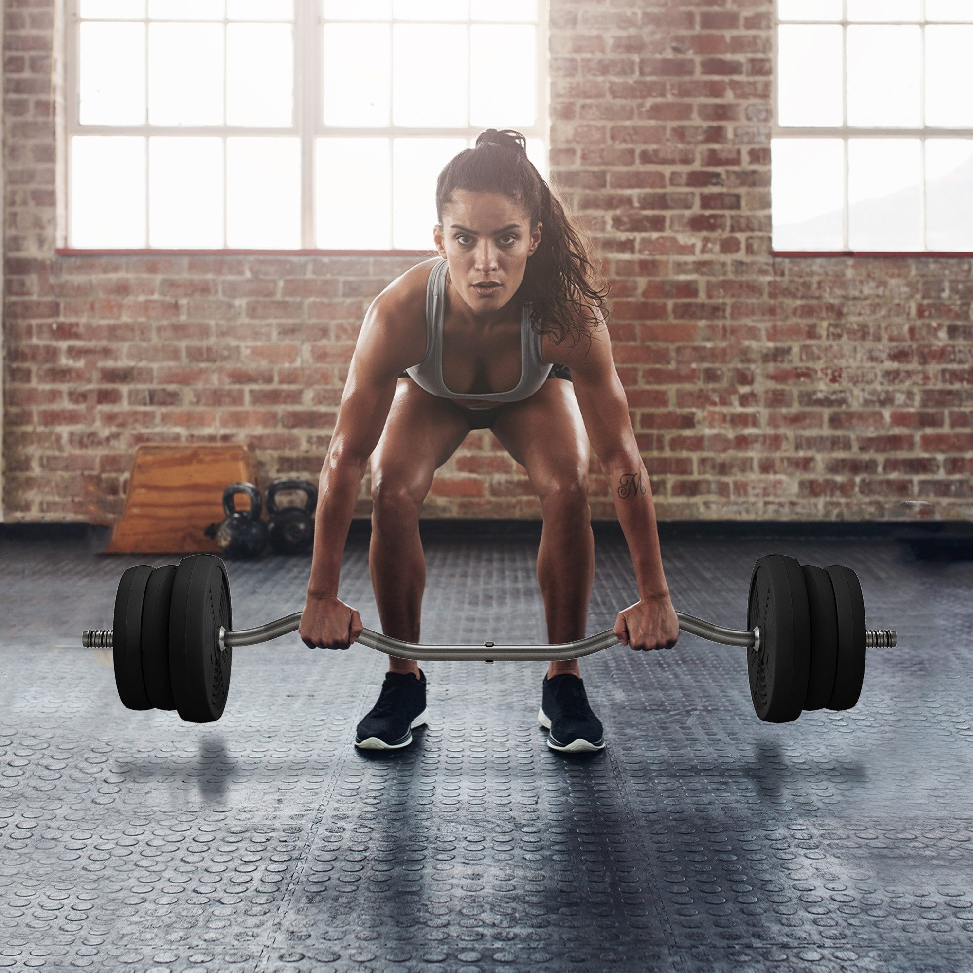 SPORTNOW Langhantel für Heimtraining und Krafttraining, (Set, 25kg Set mit 120cm Curlstange), rutschfester Griff, Kunststoffummantelung