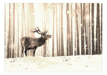 KUNSTLOFT Vliestapete Deer in the Snow (Sepia) 0.98x0.7 m, matt, lichtbeständige Design Tapete