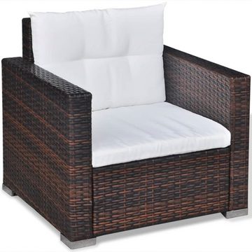 vidaXL Gartenlounge-Set 6-tlg. Garten-Lounge-Set mit Auflagen Poly Rattan Braun, (6-tlg)